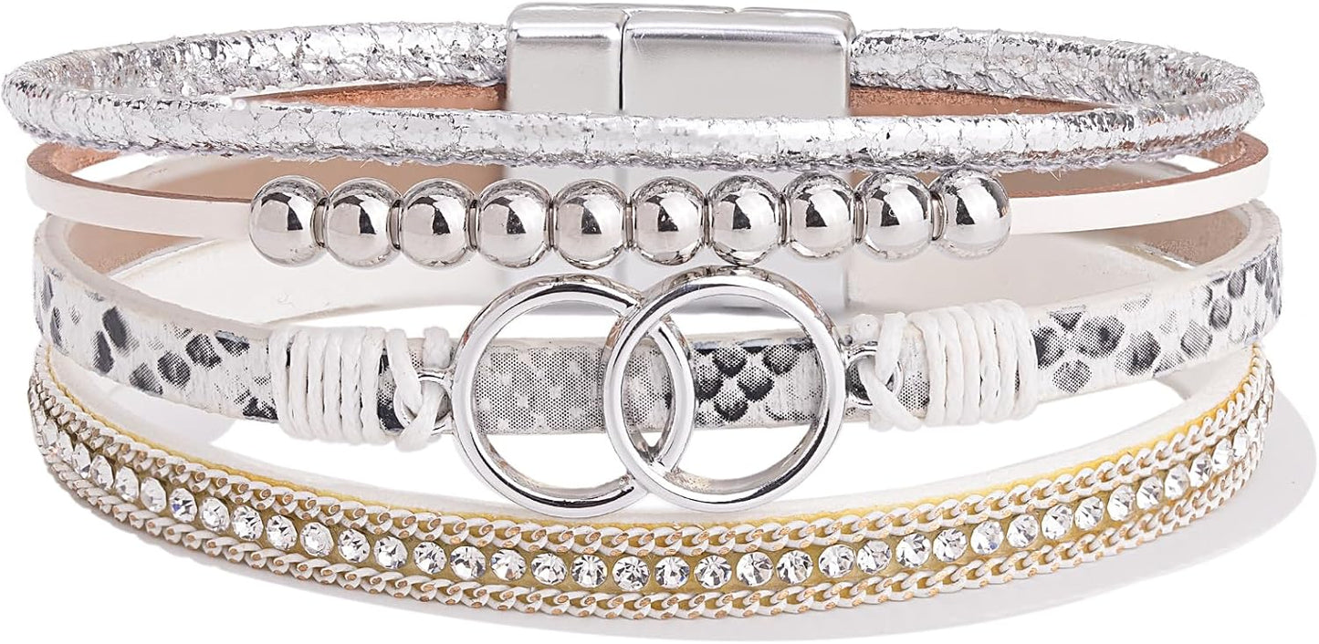 Manufacturer FANCY SHINY Boho Wrap Bracelets Leather Cuff Bangle Gold Beaded Bracelets for Women Stackable Infinity Bracelets Jewelry Gift Mom with Magnetic Clasp bracelets