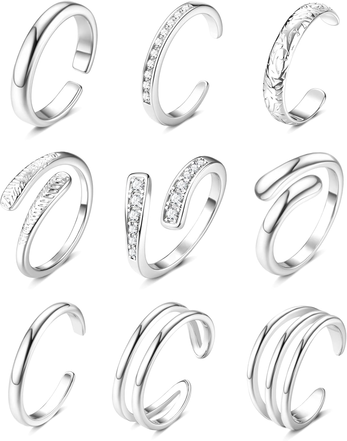 Manufacturer Besteel Toe Rings for Women 14K Gold Filled Simple Hug CZ Triple Open Band Rings Trendy Silver Gold Adjustable Toe Rings Summer Beach Foot Jewelry for Women rings