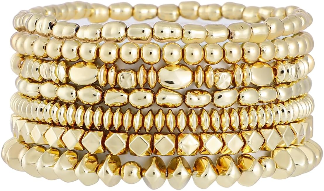 Manufacturer Gold Beaded Bracelets for Women Trendy, 14K Gold Plated Stack Cross Pearl Gold Bead Stretch Bracelets Set Elastic Hypoallergenic Bracelets Jewelry Gifts bracelets