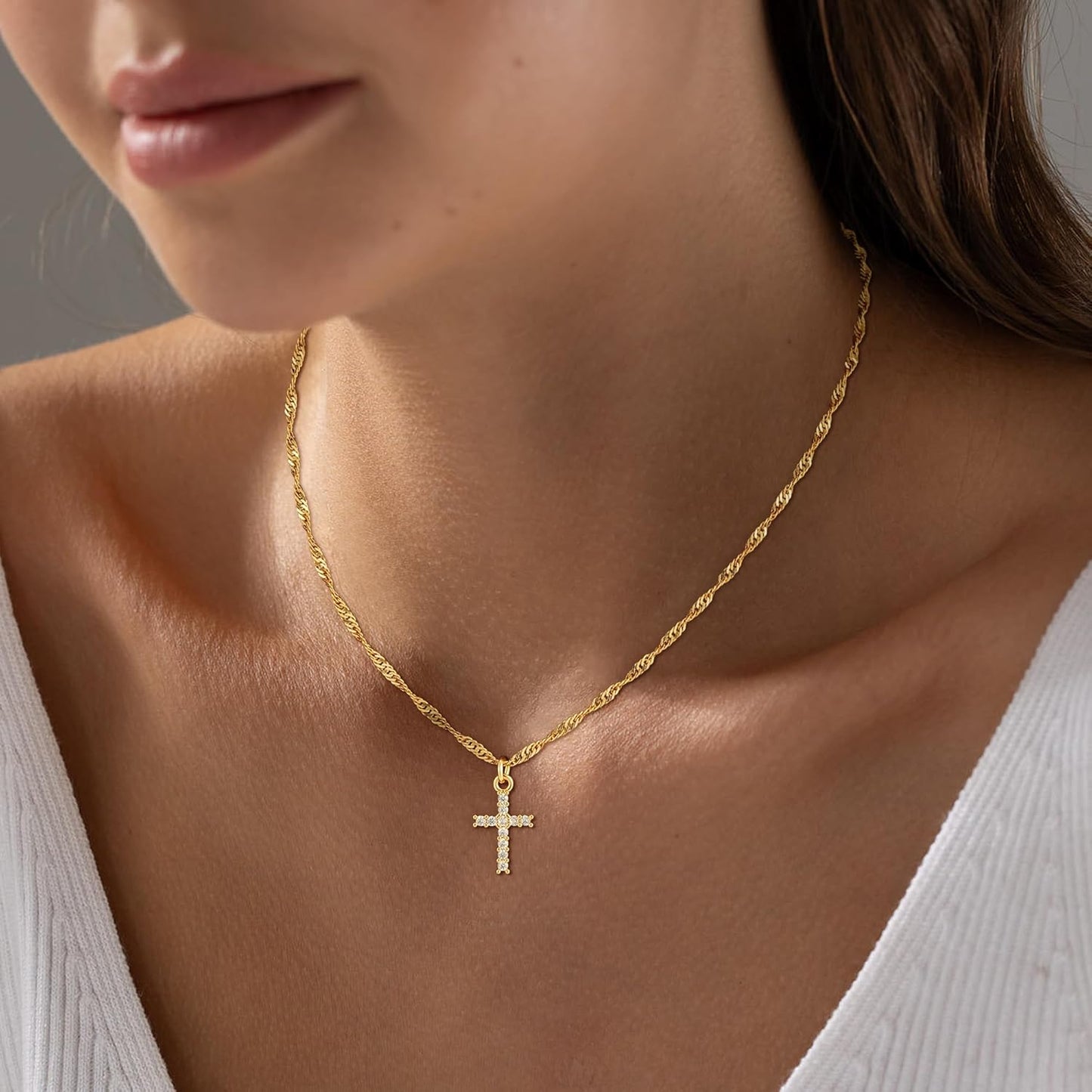 Manufacturer Cross Necklace for Women Trendy - Dainty 18K Real Gold Plated Minimalist Cross Necklace Non Tarnish Waterproof Trendy Cute Simple Small Necklaces Easter Christian Religious Faith Jewelry Gifts Necklace