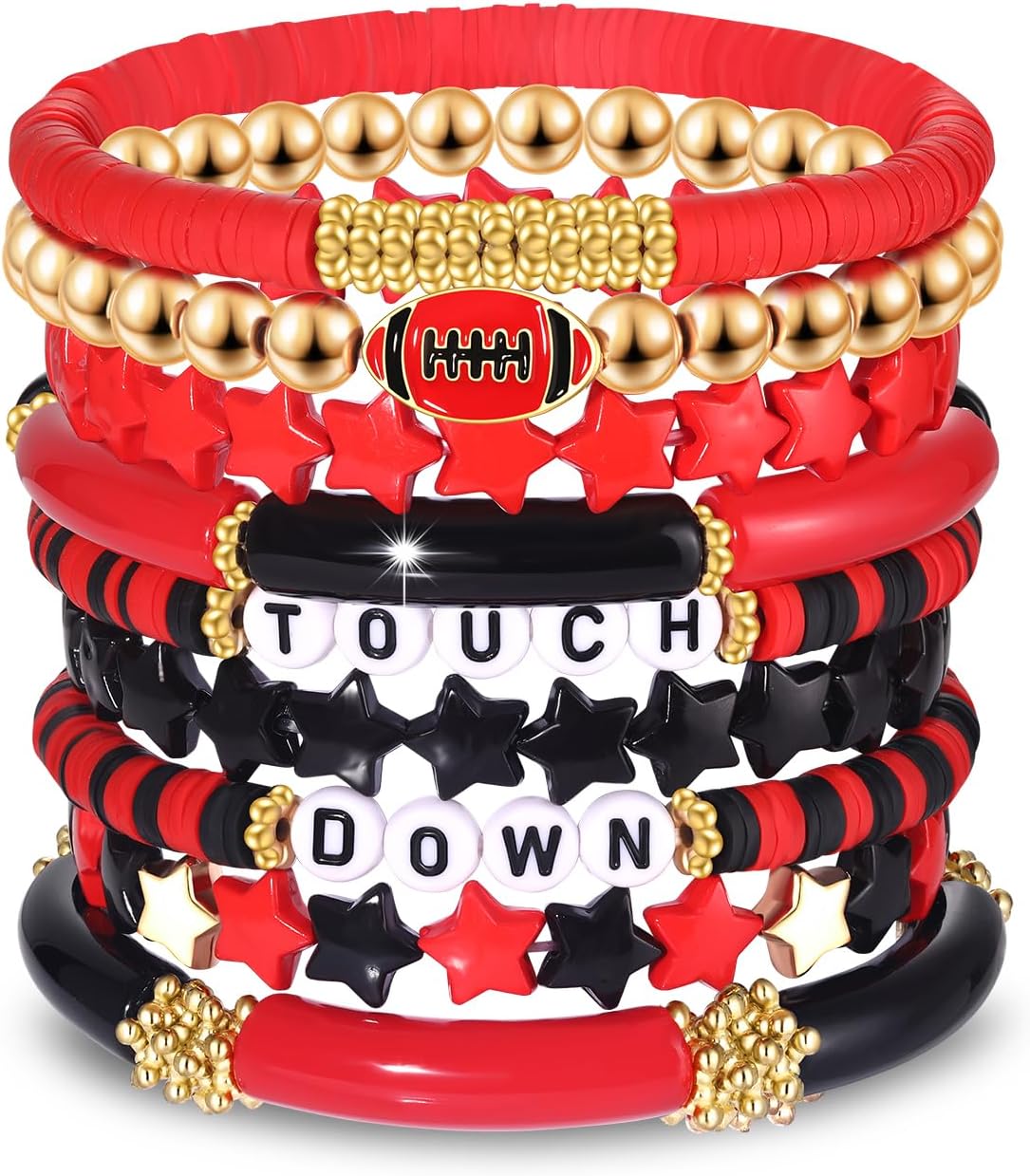 Manufacturer Game Day Bracelets for Women - Red, Black, Blue Heishi Clay Beaded Stretch Bracelets - Stackable Sports Charm Bracelet Bangles - Football Mom Accessories & Outfits Jewelry Gifts bracelets