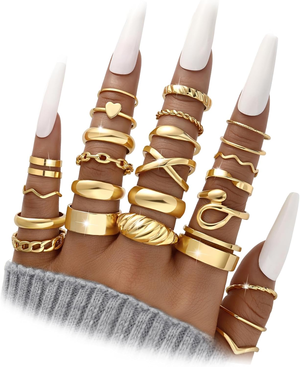 Manufacturer YEEZII 25 Pcs Gold Knuckle Rings Set for Women, Cute Stackable Finger Midi Rings, Dainty Chunky Stacking Statement Womens ring pack rings