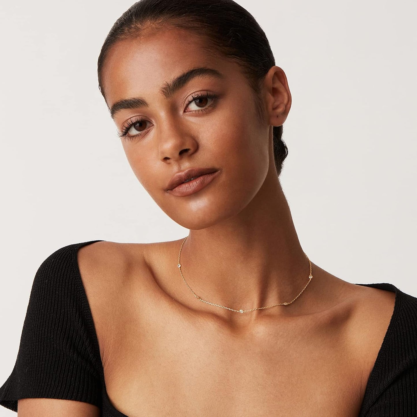 Manufacturer PAVOI 14K Gold Plated Station Necklace - Simulated Diamond BTY Layering Necklaces - Womens CZ Chain Necklace