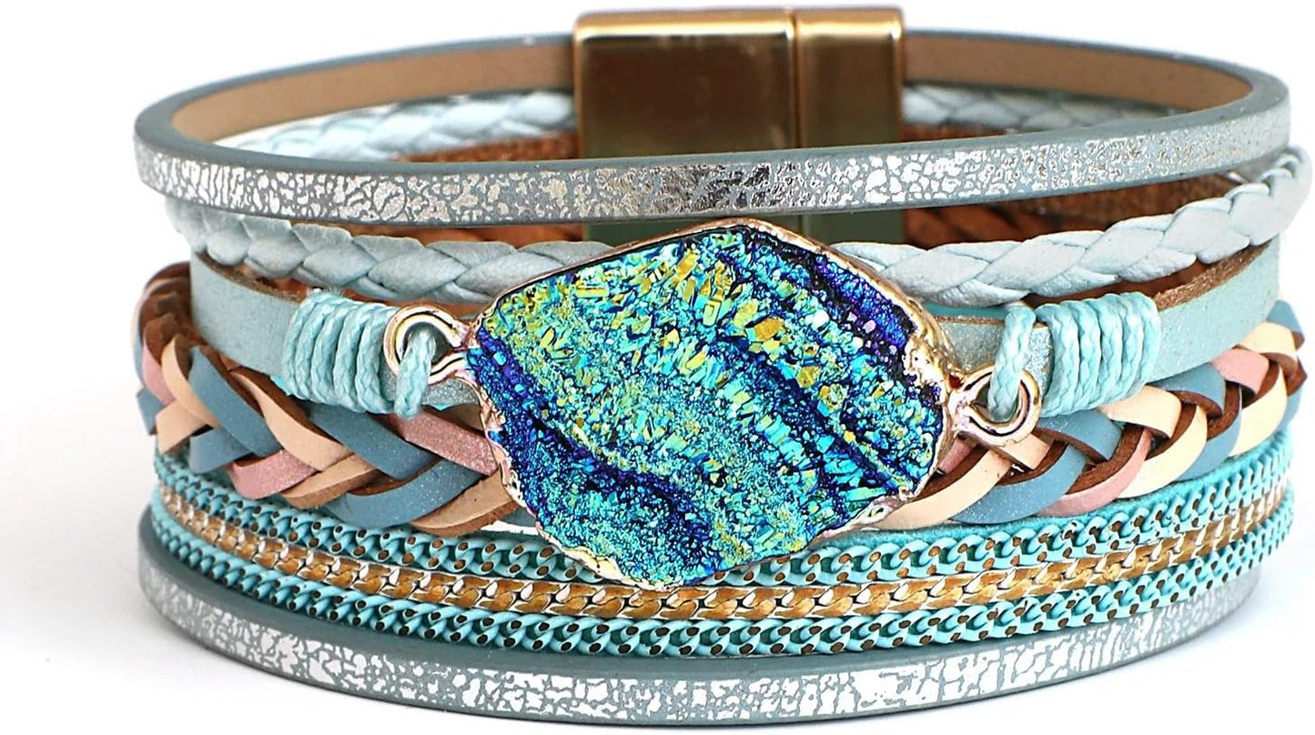 Manufacturer Fesciory Leopard Bracelet for Women, Boho Leather Wrap Multi-Layer Pearl Crystal Bracelet Bangle Jewelry bracelets