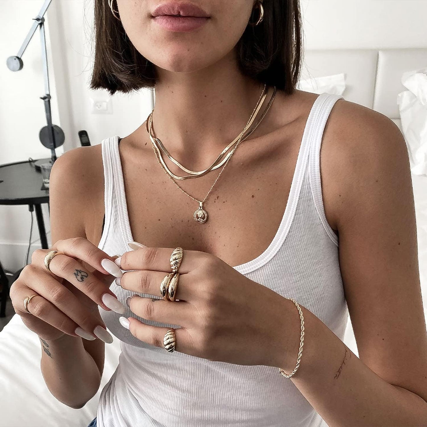 Manufacturer DEARMAY 14K Gold Necklaces for Women, Dainty Gold Herringbone Choker Necklace for Women Thin Layered Chunky Snake Chain Necklaces Jewelry for Teen Gifts Necklace