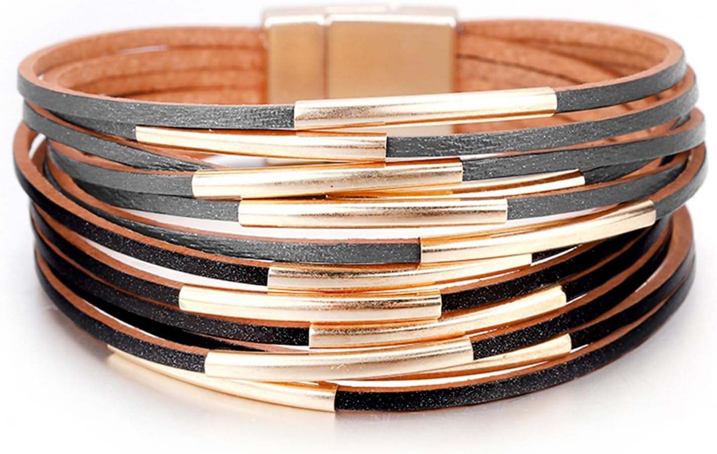 Manufacturer Fesciory Leather Wrap Bracelets for Women, Boho Leopard Multi-Layer Crystal Beads Cuff Bracelet Jewelry bracelets