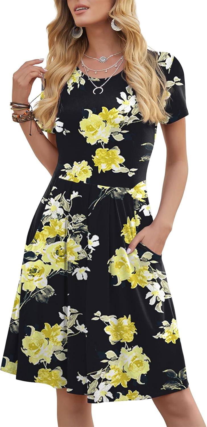 Manufacturer DouBCQ Women's Casual Flowy Pleated Loose Dresses with Pockets dresses