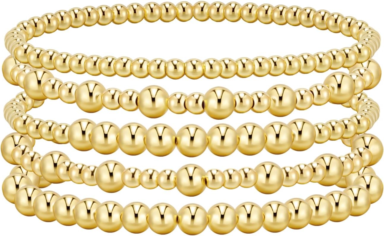 Manufacturer adoyi Gold Bracelets for Women Beaded Bracelet 14K Gold Plated Bracelet Stack Strand Stretch Bead Ball Bracelet Set Stackable Bracelet Adjustable Bracelet Set Jewelry for Gifts bracelets