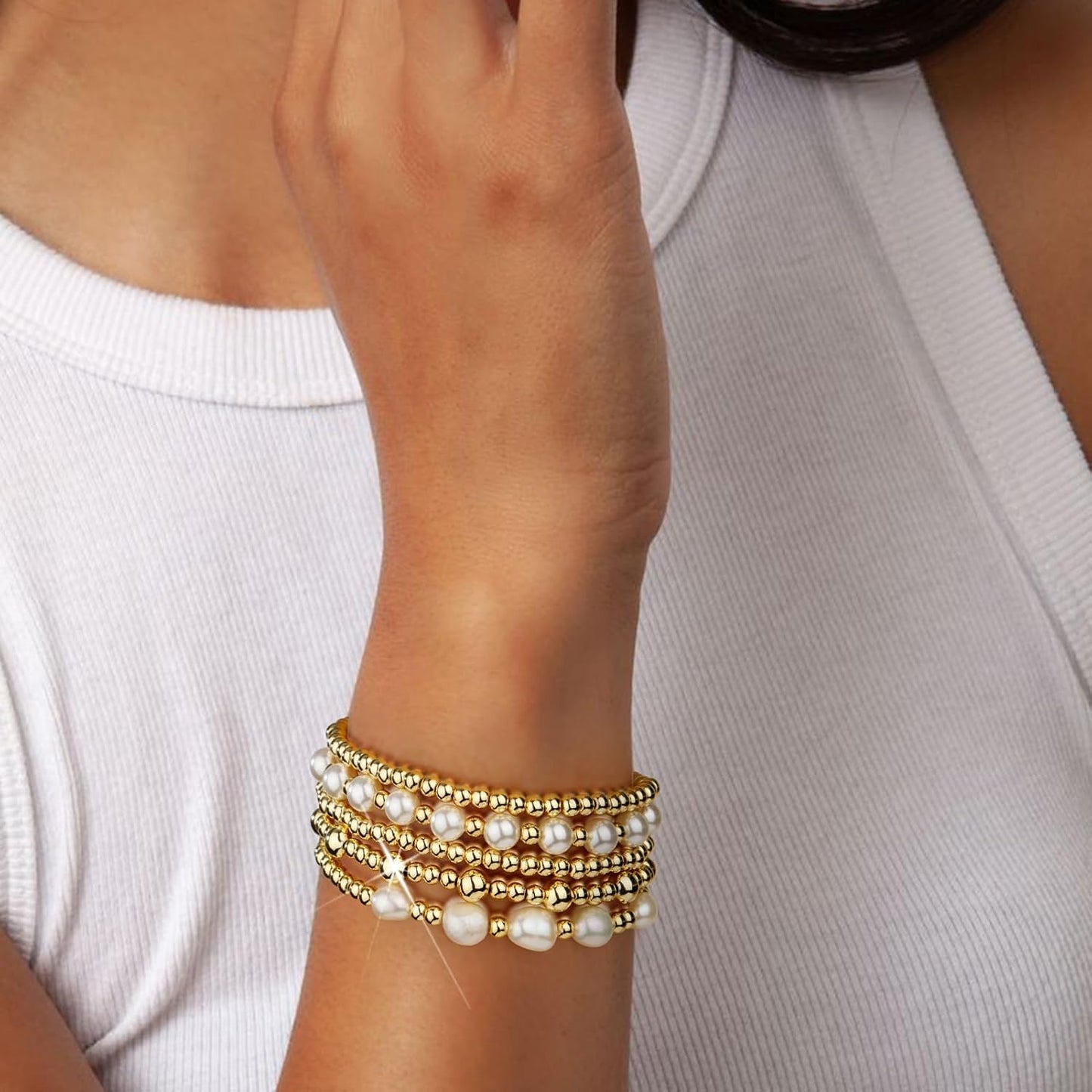 Manufacturer adoyi Gold Bracelets for Women Beaded Bracelet 14K Gold Plated Bracelet Stack Strand Stretch Bead Ball Bracelet Set Stackable Bracelet Adjustable Bracelet Set Jewelry for Gifts bracelets