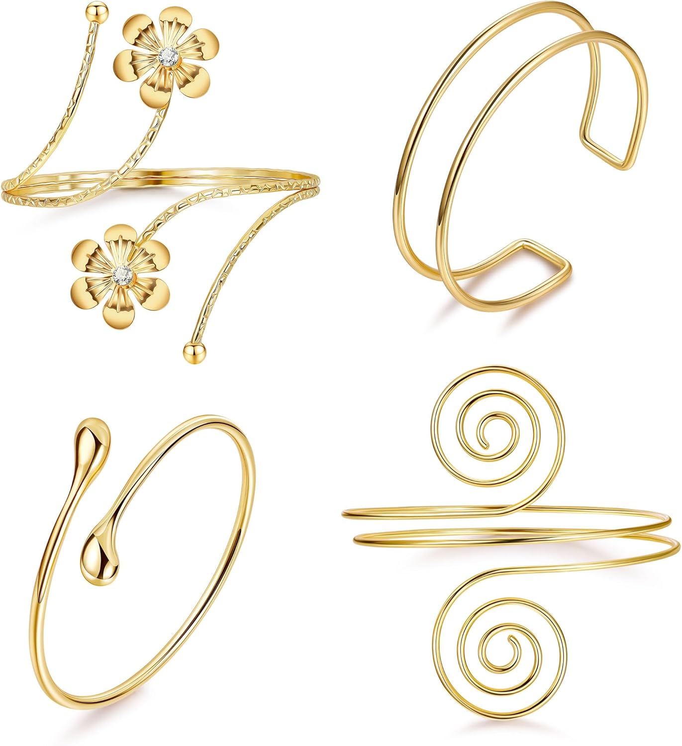 Manufacturer 4Pcs Upper Arm Cuff for Women Open Adjustable Arm Bracelets Minimalist Coil Arm Armband Set bracelets