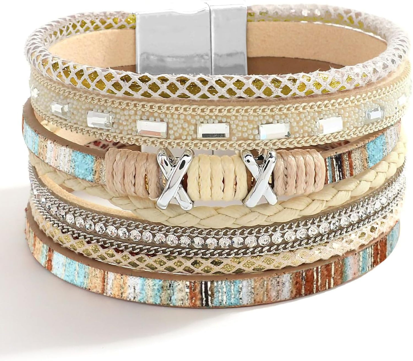 Manufacturer Fesciory Leopard Bracelet for Women, Boho Leather Wrap Multi-Layer Pearl Crystal Bracelet Bangle Jewelry bracelets