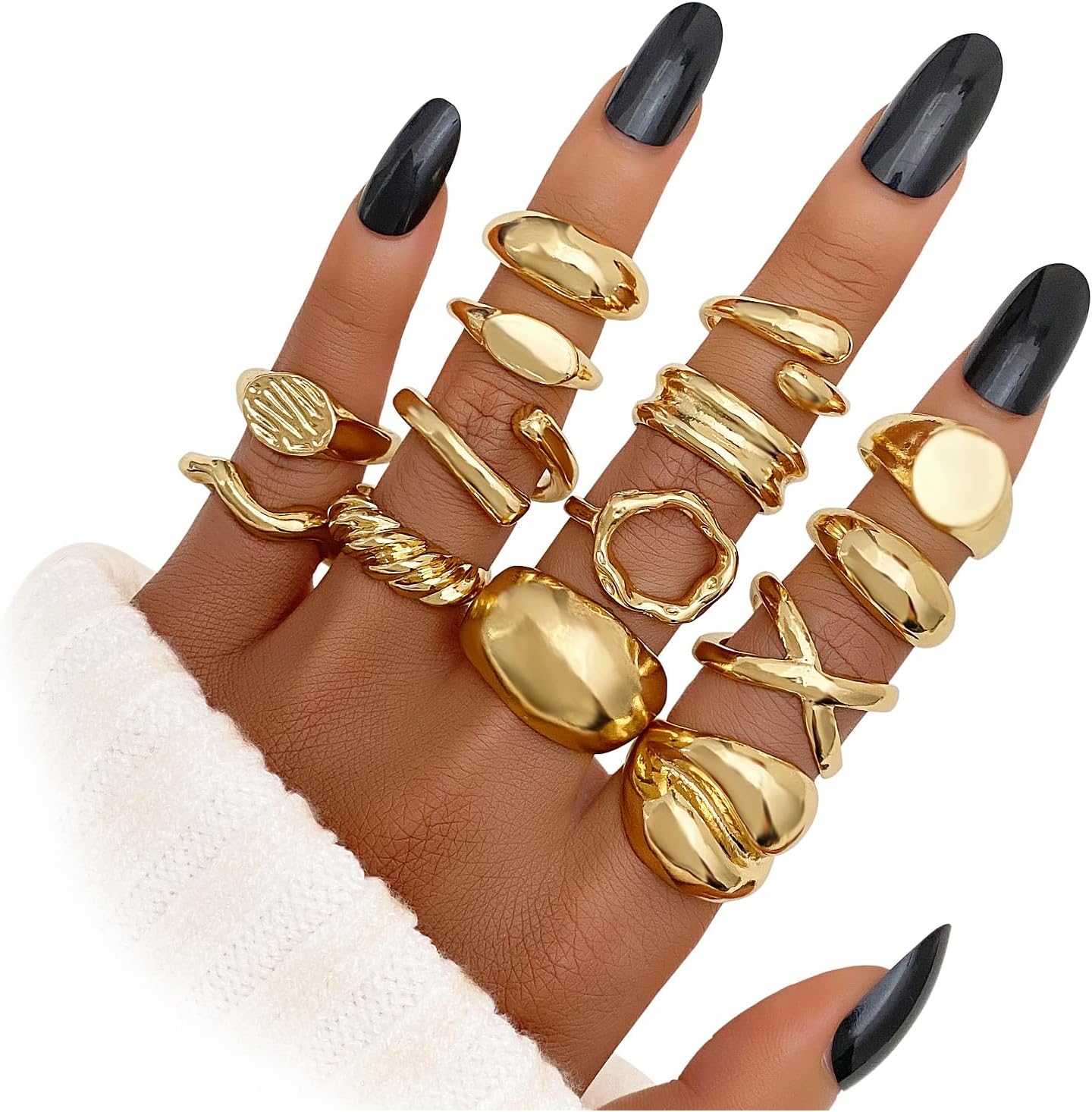 Manufacturer IFKM Gold Chunky Rings Set for Women 14k Gold Plated Thick Dome Stackable Open Rings Trendy Dainty Minimalist Jewelry Gifts rings
