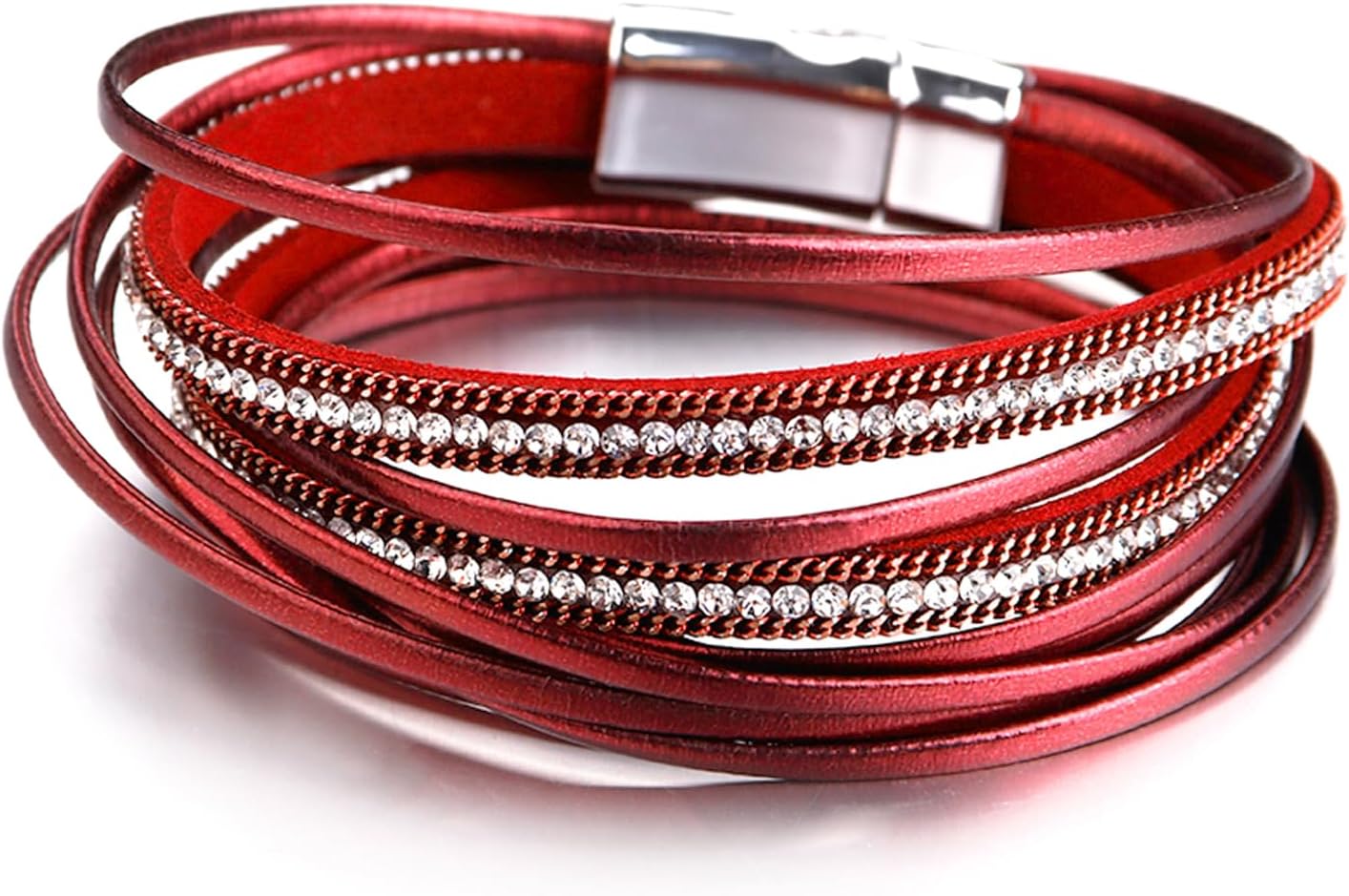 Manufacturer Fesciory Leather Wrap Bracelets for Women, Boho Leopard Multi-Layer Crystal Beads Cuff Bracelet Jewelry bracelets