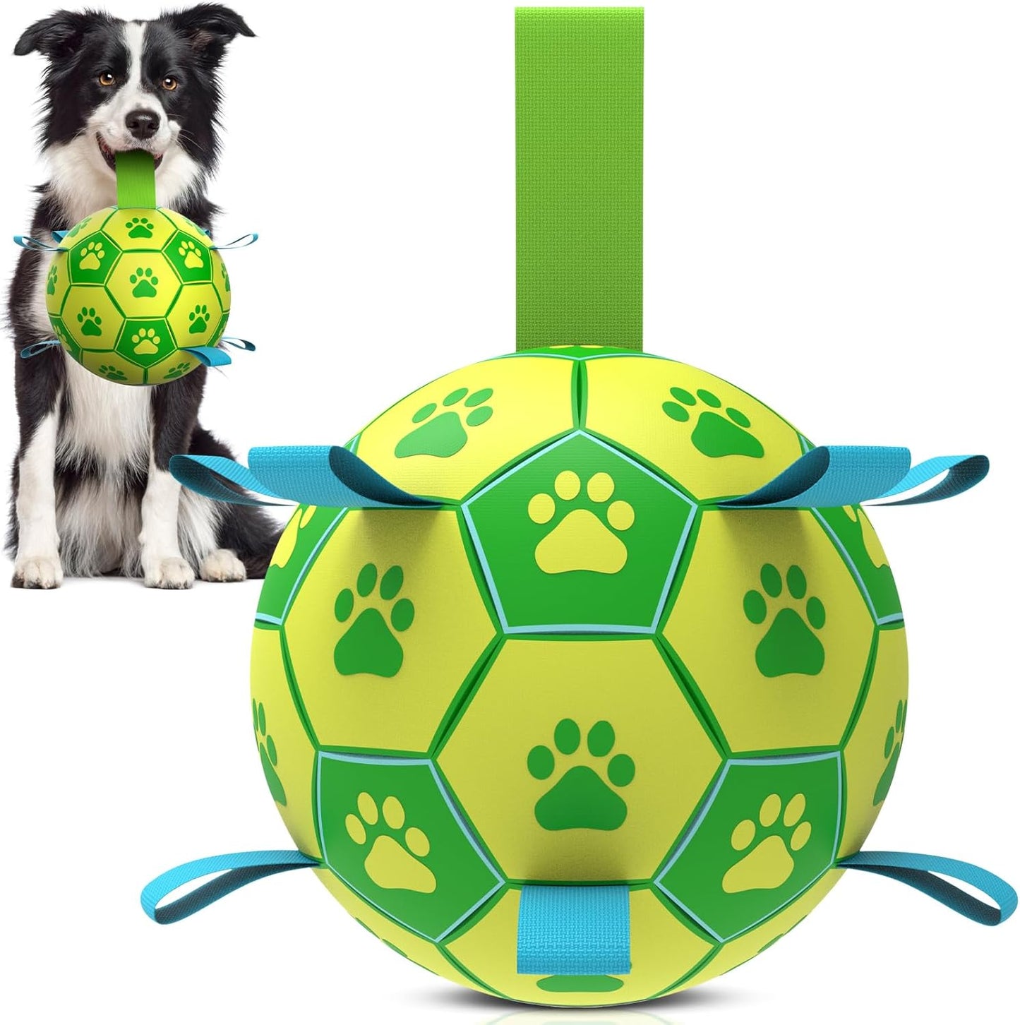 Manufacturer QDAN Premium Dog Toys Balls, Dog Soccer Ball with Straps, Dog Birthday Gifts, Herding Ball, Durable Balls for Small Medium Pet, Puppy Outdoor Toy, Pet Training Soccer Ball, World Cup Soccer (6 Inch) Dog toy