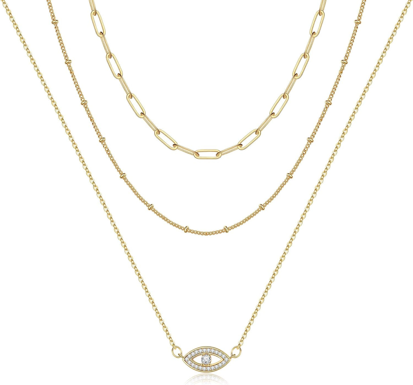Manufacturer Turandoss Dainty Layered Choker Necklace, Handmade 14K Gold Plated Y Pendant Necklace Multilayer Bar Disc Necklace Adjustable Layering Choker Necklaces for Women necklace
