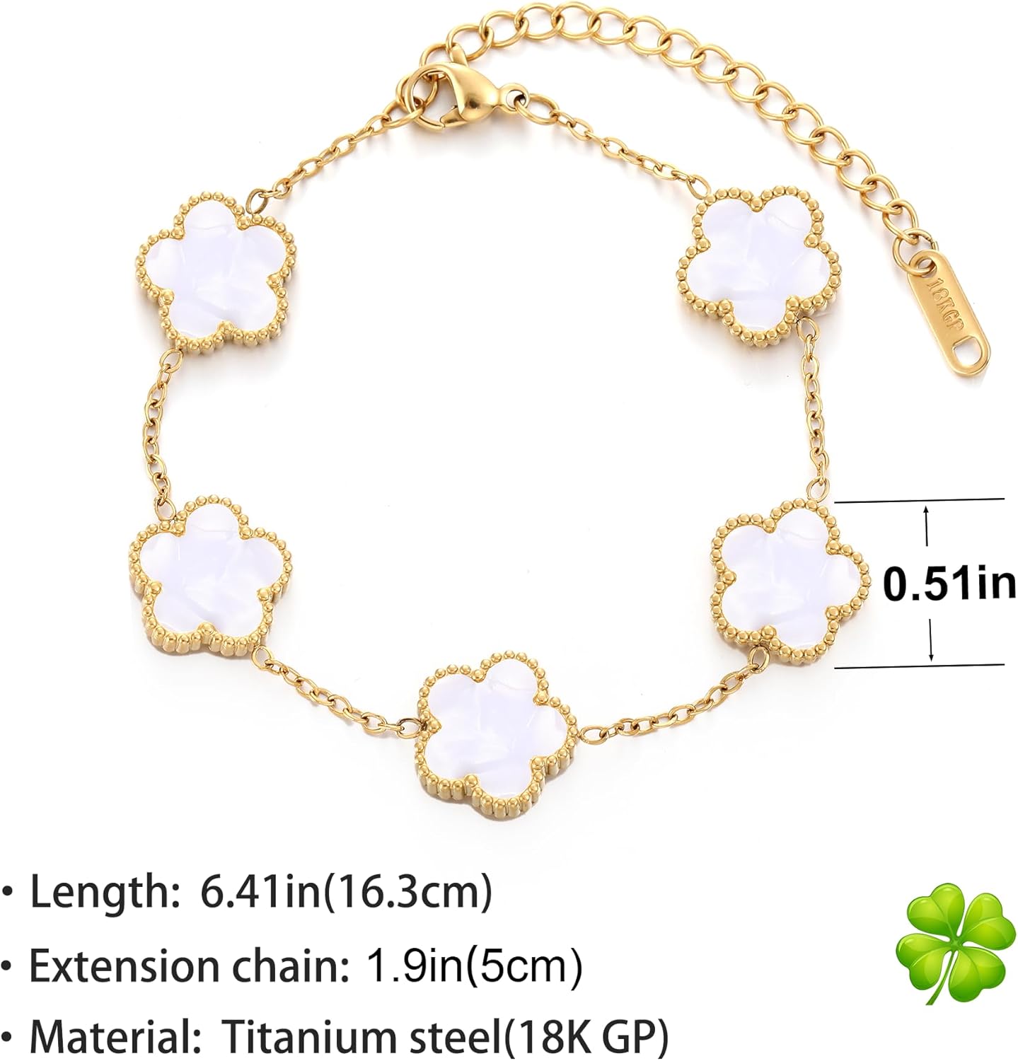 Manufacturer TICVSS Four Leaf Clover Bracelet for Women 18K Gold Plated Stainless Steel Lucky 4 Leaf Gold Link Bracelet Jewelry Gift for Women bracelets