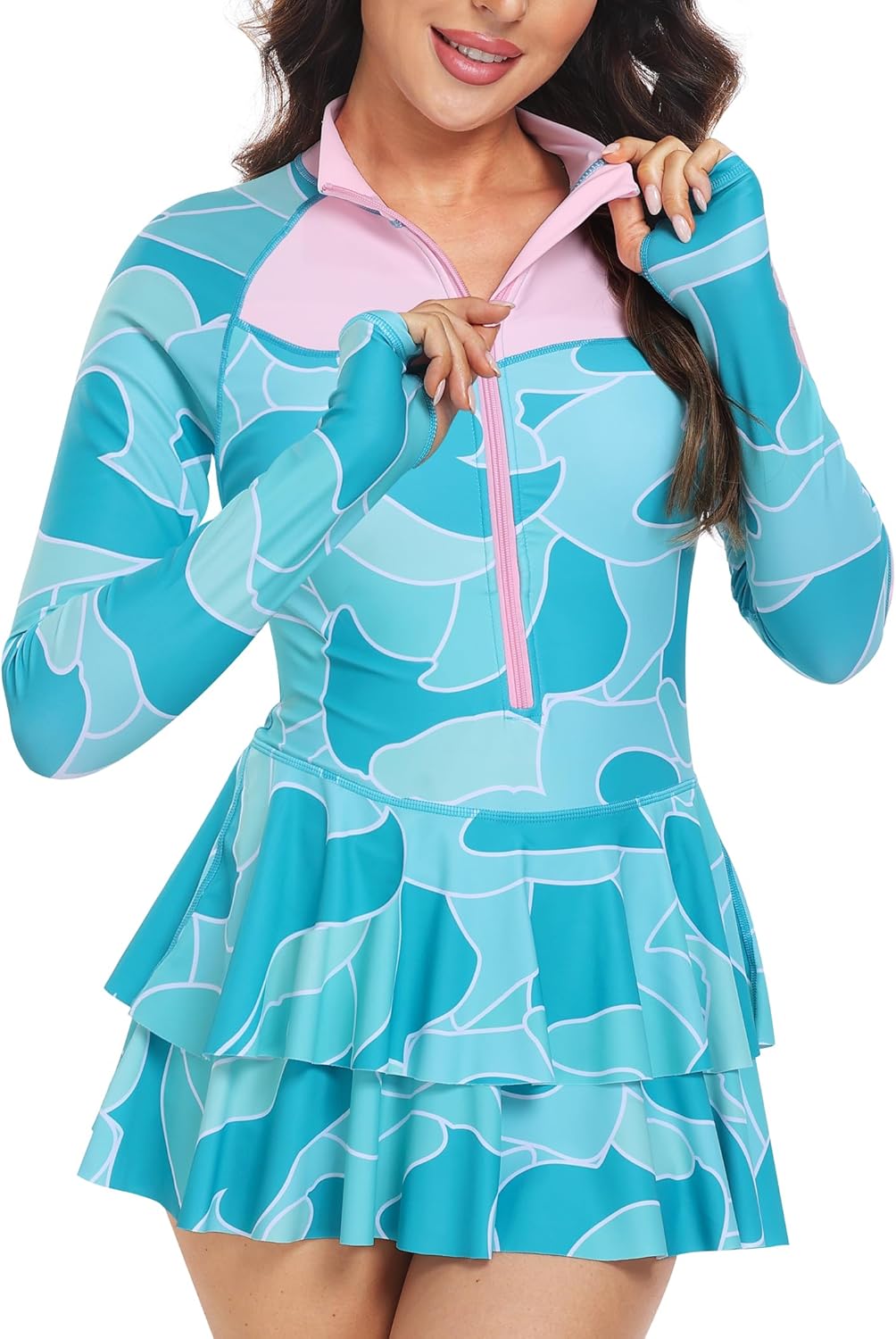 Manufacturer UNIQUEBELLA Rash Guard for Women, 1 Piece Modest Swimsuits for Women - Long Sleeve Swimsuits UV UPF 50+ Swim Shirt Swimsuit