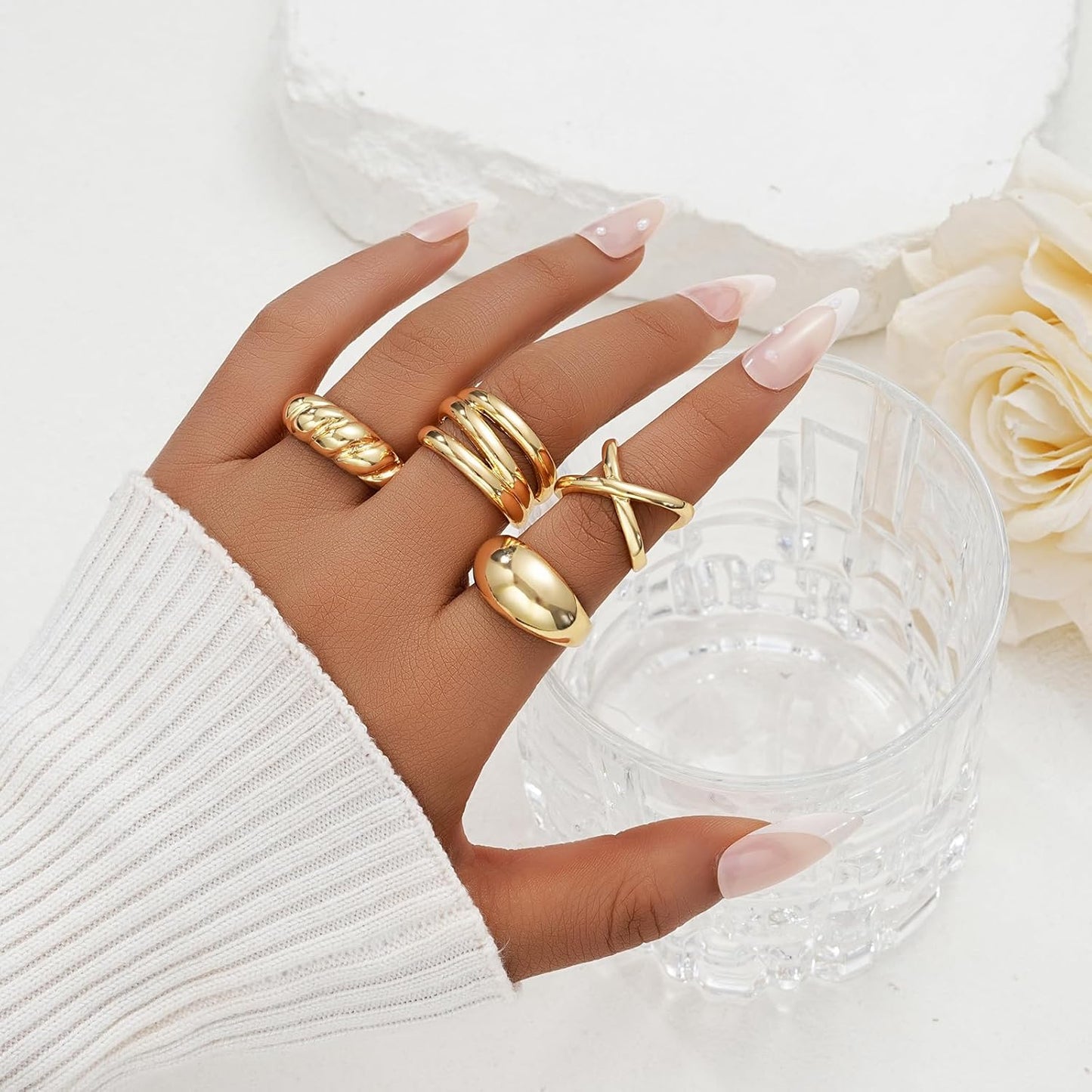 Manufacturer YEEZII Chunky Gold Rings for Women Non Tarnish, 18K Gold Plated Stackable Thumb Ring, Statement Women Rings Set rings