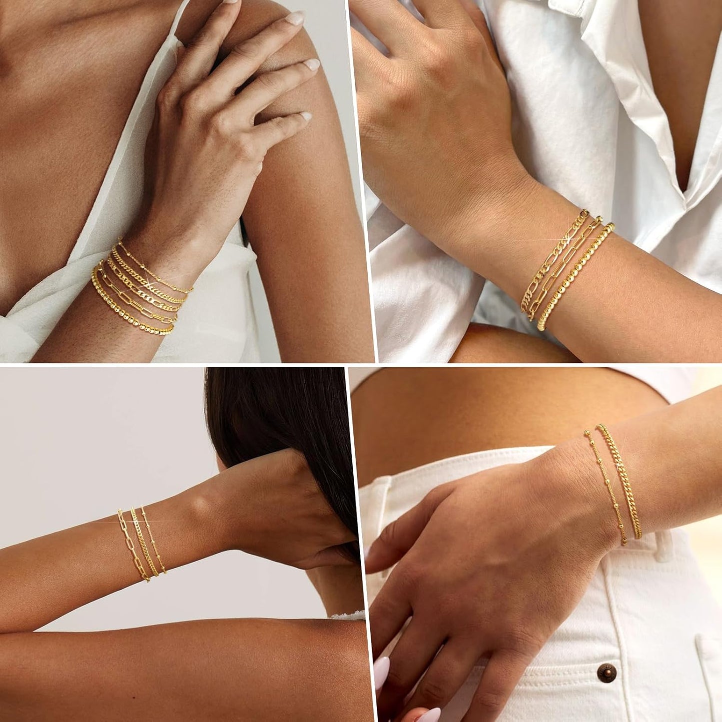 Manufacturer adoyi Gold Bracelets for Women, 14K Gold Plated Stackable Bracelet Stack Set Adjustable Charm Paperclip Chain Cuban Link Layered Waterproof Jewelry Sets Gifts for Womens 6.0/6.8/7.2" bracelets