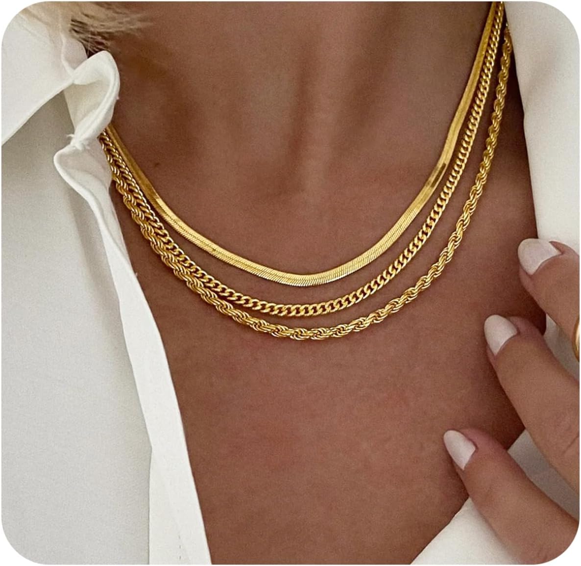Manufacturer 14K Gold Plated Layering Necklaces For Women Gold Necklace Set, Cuban Link, Snake Chain, Paperclip Layered Chains, Twisted Rope and Twisted Chain, Trendy Layering Necklace Necklace