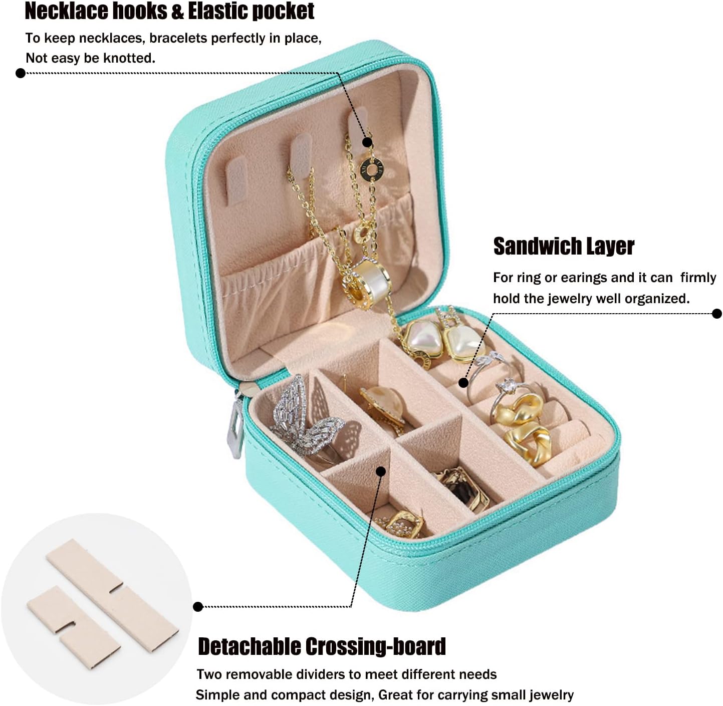 Manufacturer Mini Jewelry Travel Case, PU Leather Travel Jewelry Organizer Box, Small Portable Portable Jewellery Storage Holder for Womens Rings Earrings Necklaces Bracelets (Blue) rings