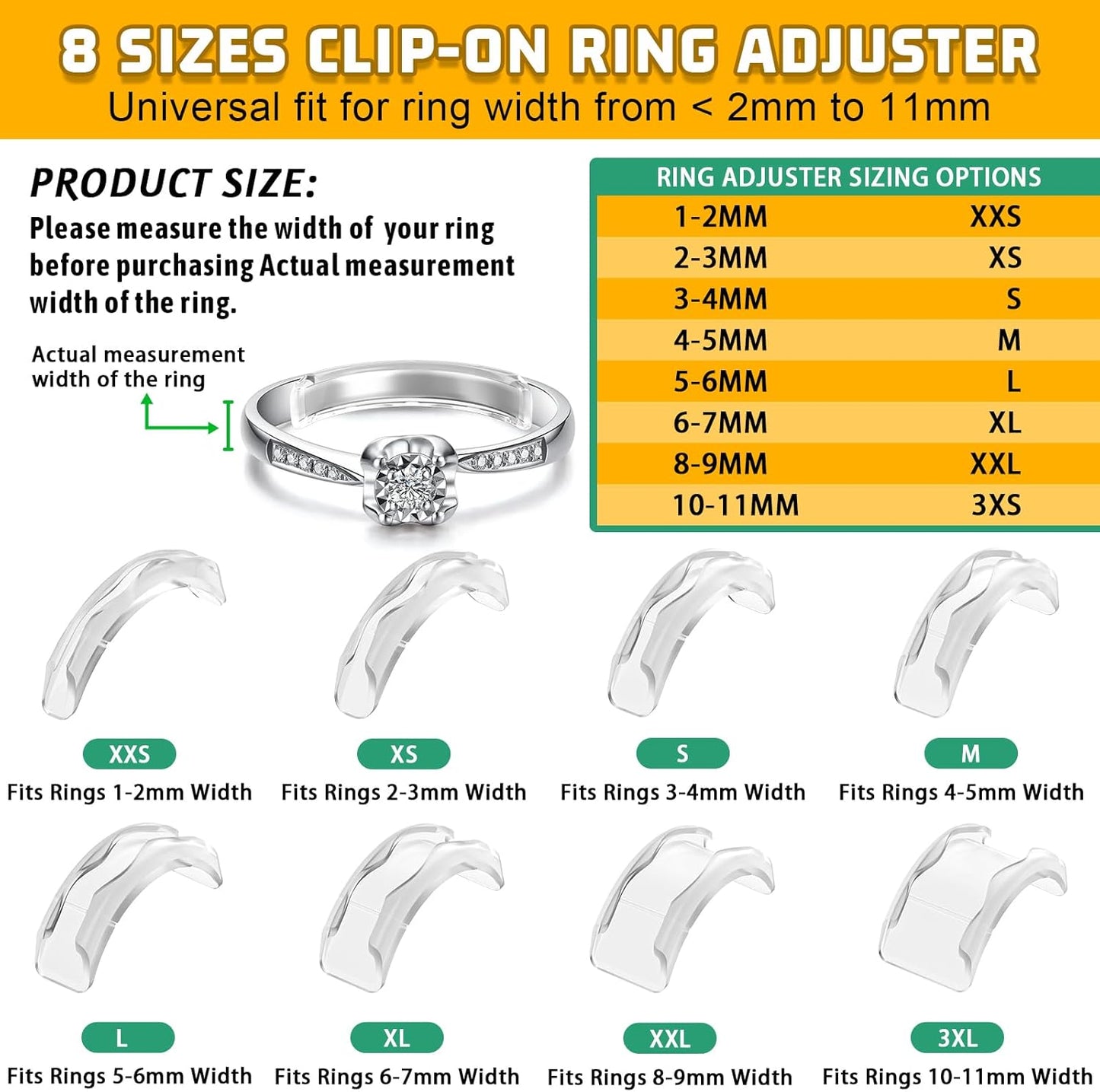 Manufacturer Ring Sizers for Loose Rings, 14 Pack Invisible Ring Size Adjuster Silicone, Ring Guards Spacer Tightener Resizer Fitter for Women Men, Make Ring Smaller Without Resizing Thick Band (Transparent-14PCS) rings
