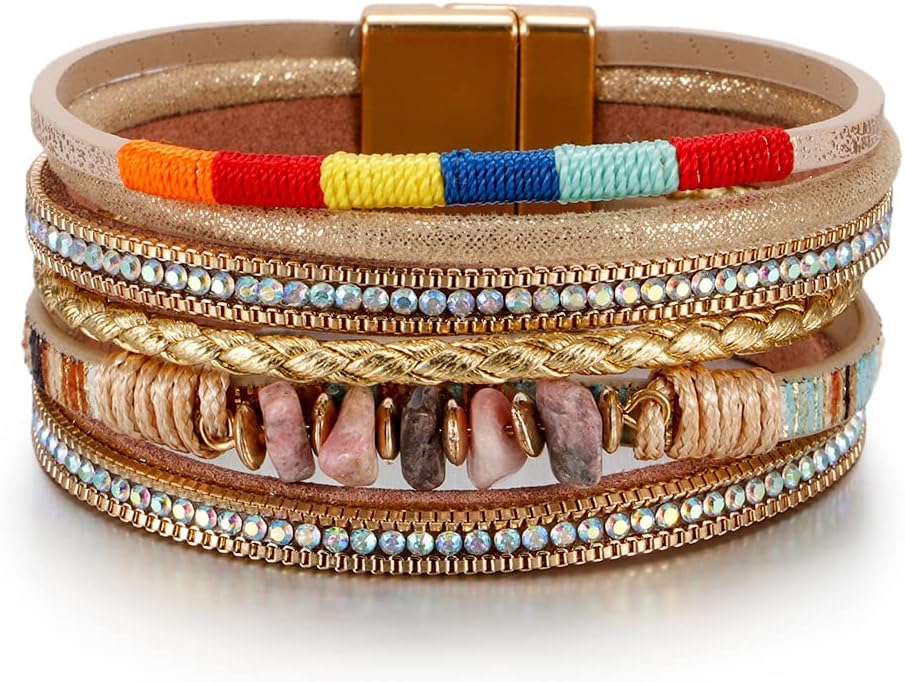 Manufacturer Fesciory Leopard Bracelet for Women, Boho Leather Wrap Multi-Layer Pearl Crystal Bracelet Bangle Jewelry bracelets