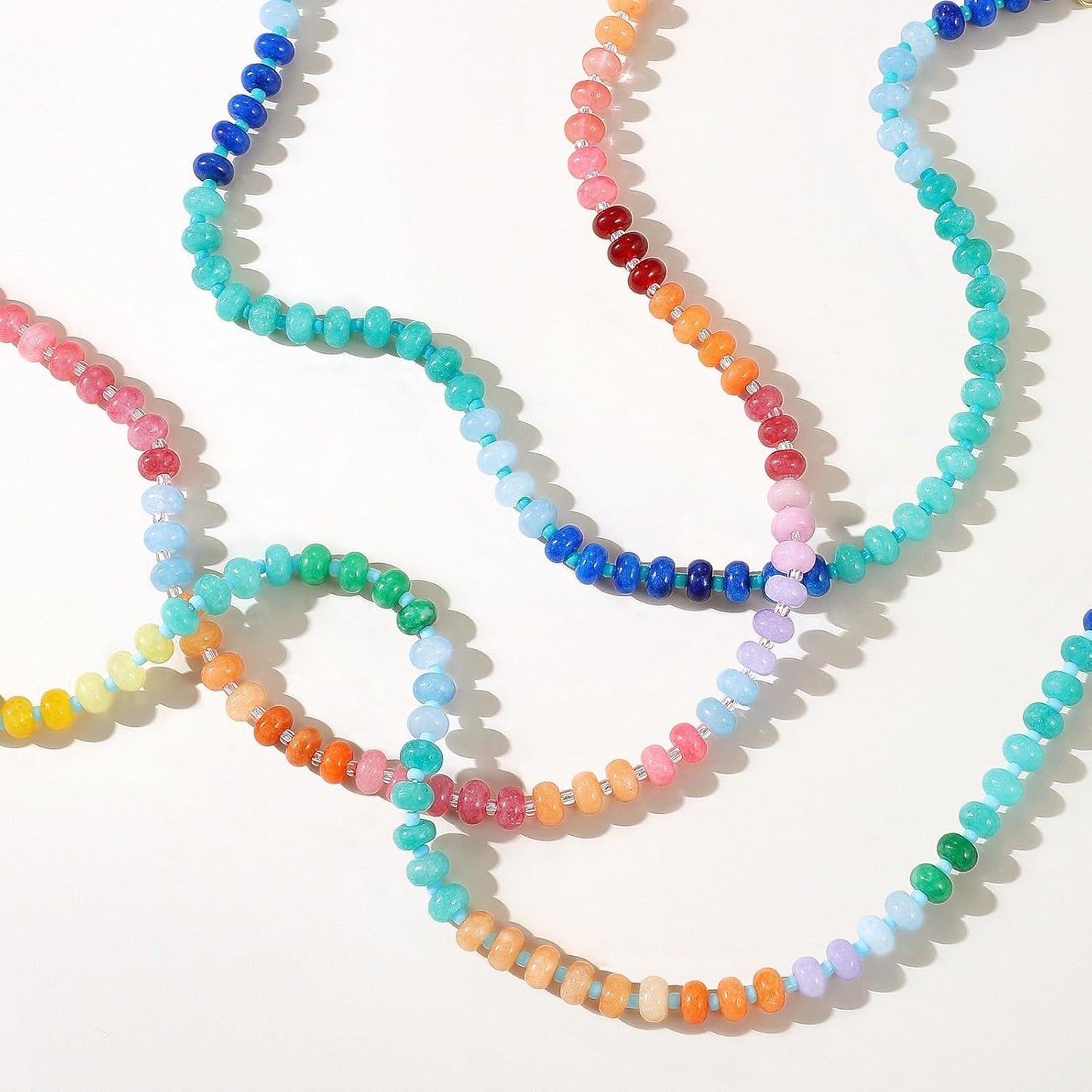 Manufacturer KELORIS PATH Beaded Gemstone Necklaces for Women, Boho Colorful Bead Choker Necklace, Natural Stone Handmade Summer Jewelry for Beach necklace