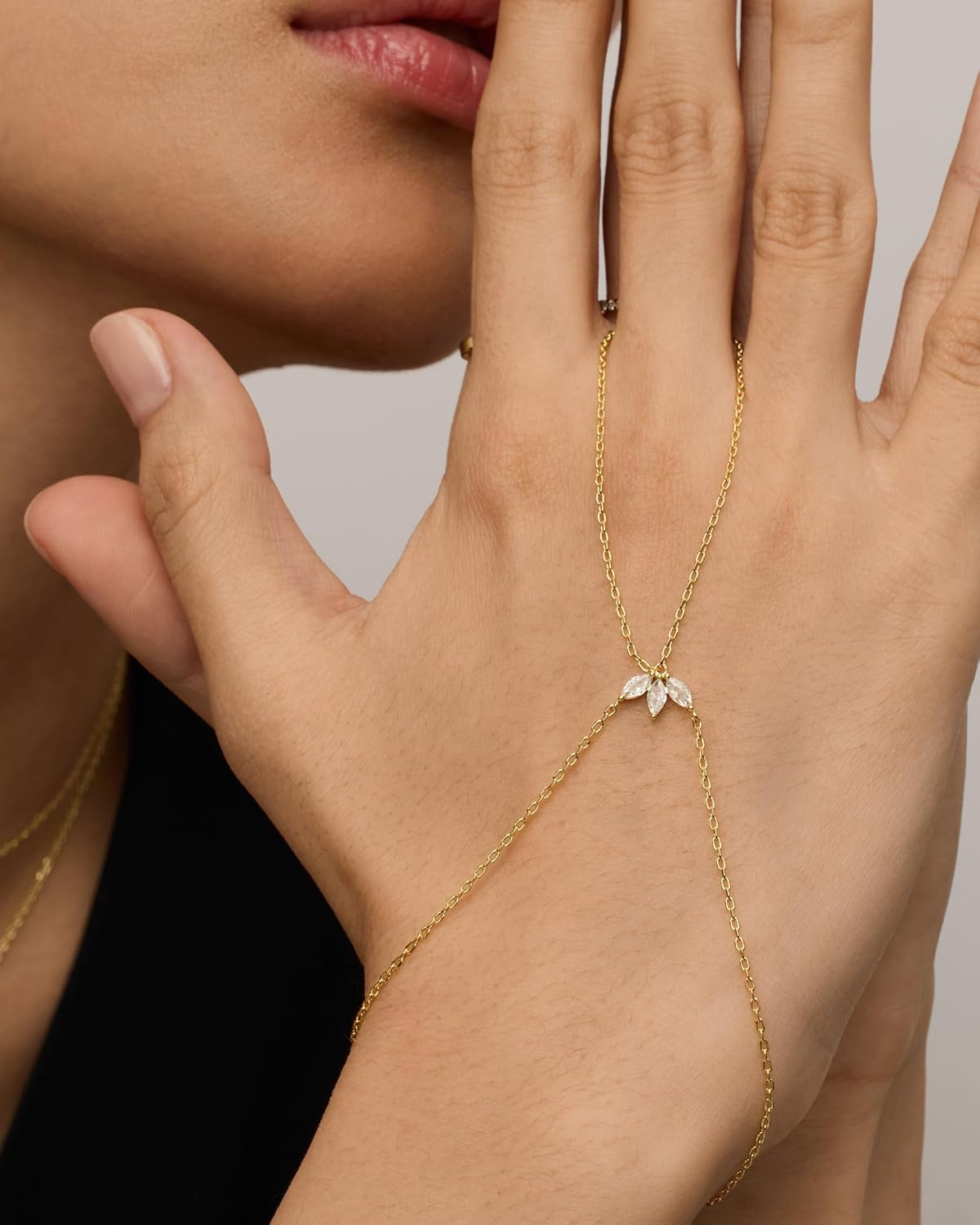 Manufacturer PAVOI 14K Gold Plated Freshwater Pearl Gold Hand Chain Bracelet for Women - Trendy Ring Bracelet Hand Chain Body Jewelry bracelets