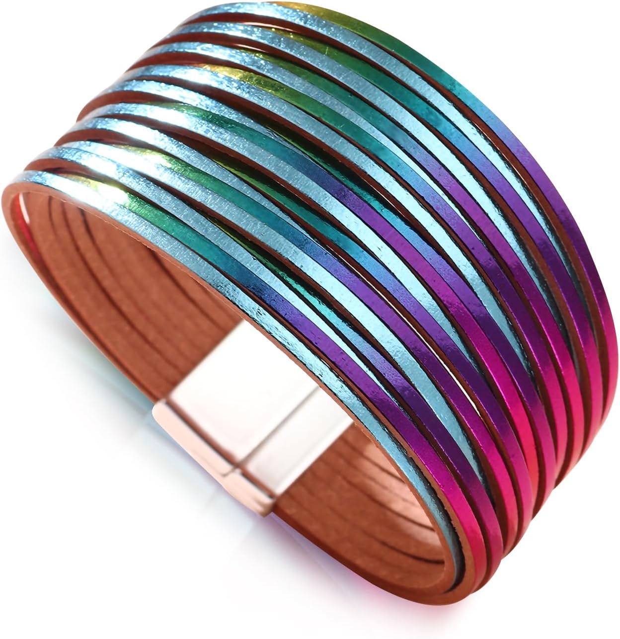 Manufacturer Fesciory Leather Wrap Bracelets for Women, Boho Leopard Multi-Layer Crystal Beads Cuff Bracelet Jewelry bracelets