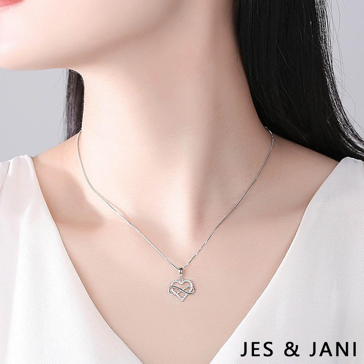 Manufacturer JES & JANI Infinity Heart Necklace for Women, Love Heart Pendant with Cubic Zirconia and Infinity Necklace, 925 Sterling Silver Heart Necklace for Girlfriend Necklace