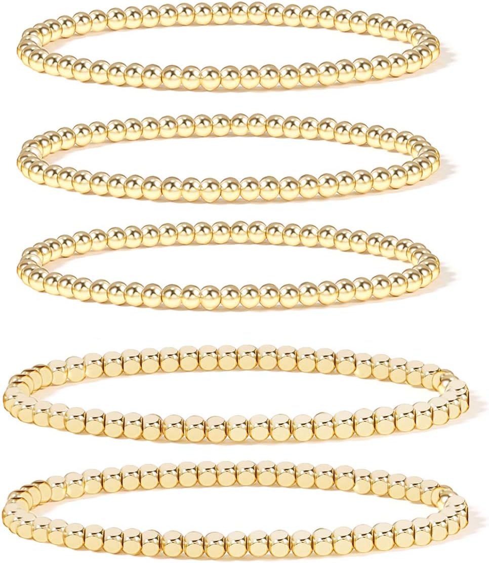 Manufacturer Badu Gold Plate Bead Bracelet for Women 14K Gold Plated Bead Ball Bracelet Stretchable Elastic Hypoallergenic Bohemian Stackable bracelets