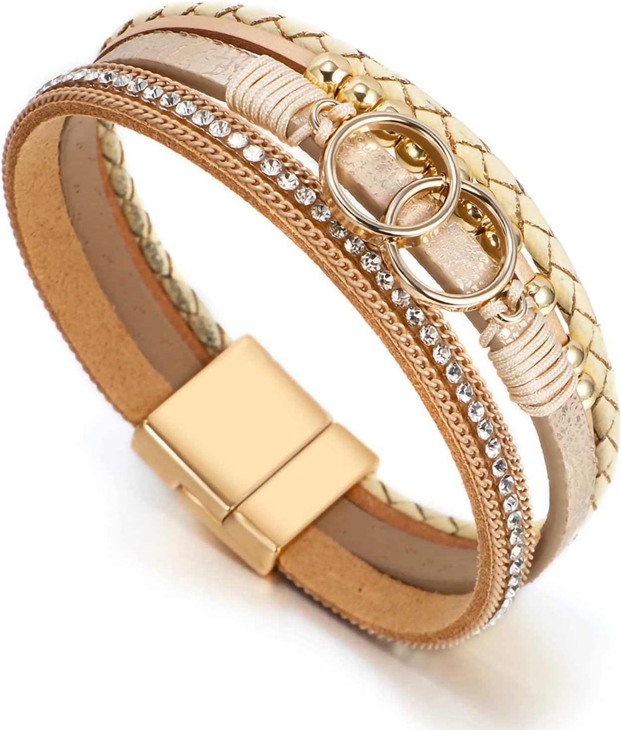 Manufacturer Fesciory Leopard Bracelet for Women, Boho Leather Wrap Multi-Layer Pearl Crystal Bracelet Bangle Jewelry bracelets