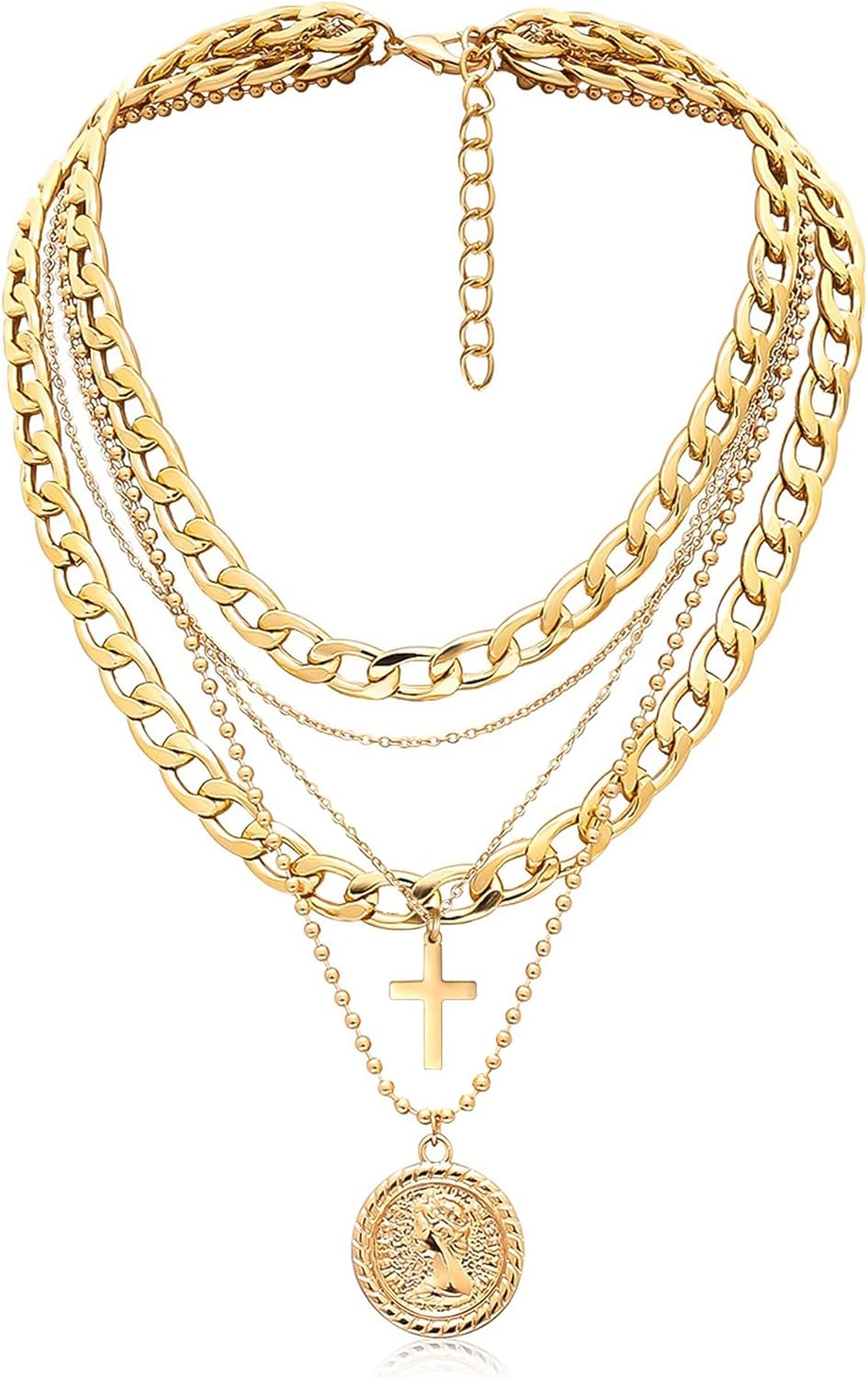 Manufacturer MJartoria Gold Layered Necklaces for Women Trendy Retro Coin Pendant Necklace Dainty Chunky Chain Choker Necklaces for Jewelry Birthday Gifts necklace