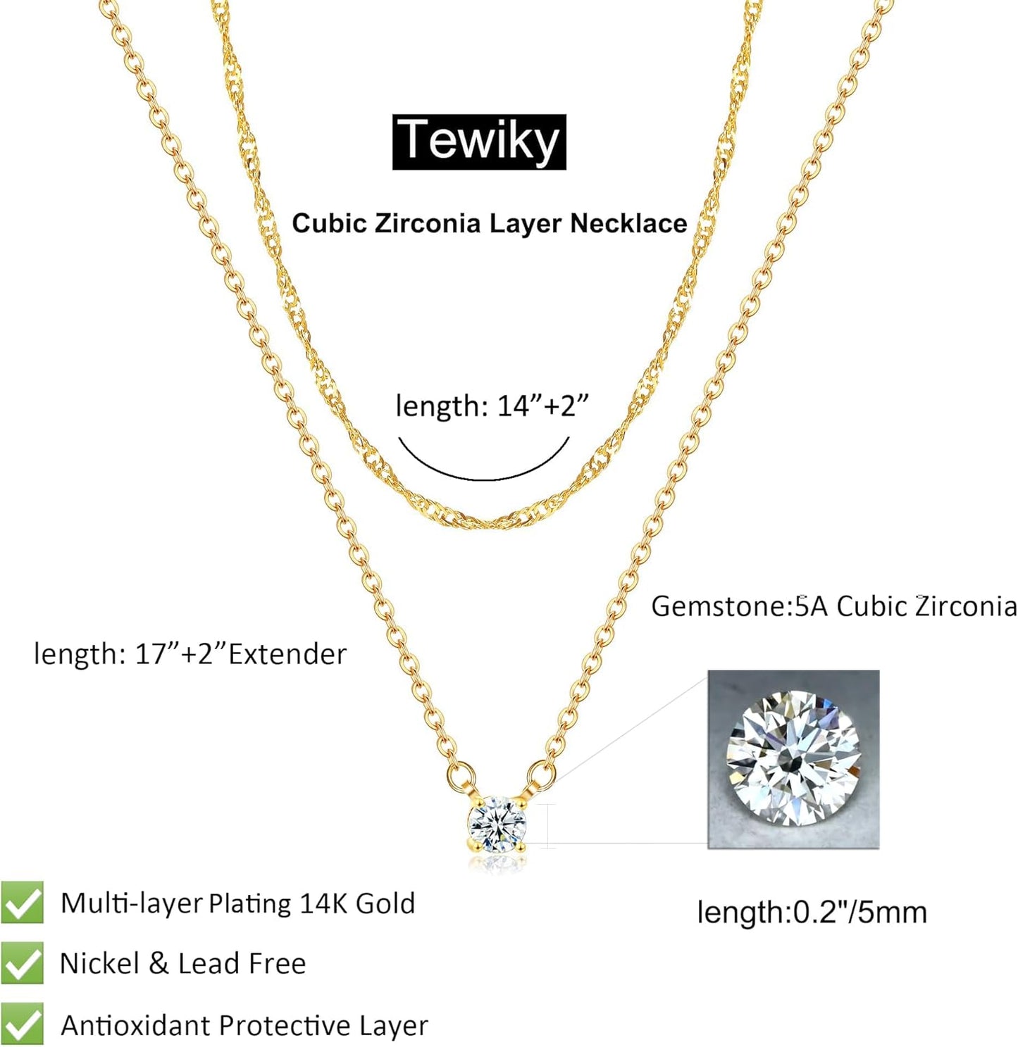 Manufacturer Tewiky Diamond Necklaces for Women, Dainty 14k Gold/Sterling Silver Choker Necklace Simple Gold Plated CZ Jewelry Necklaces for Women Trendy Gifts Necklace