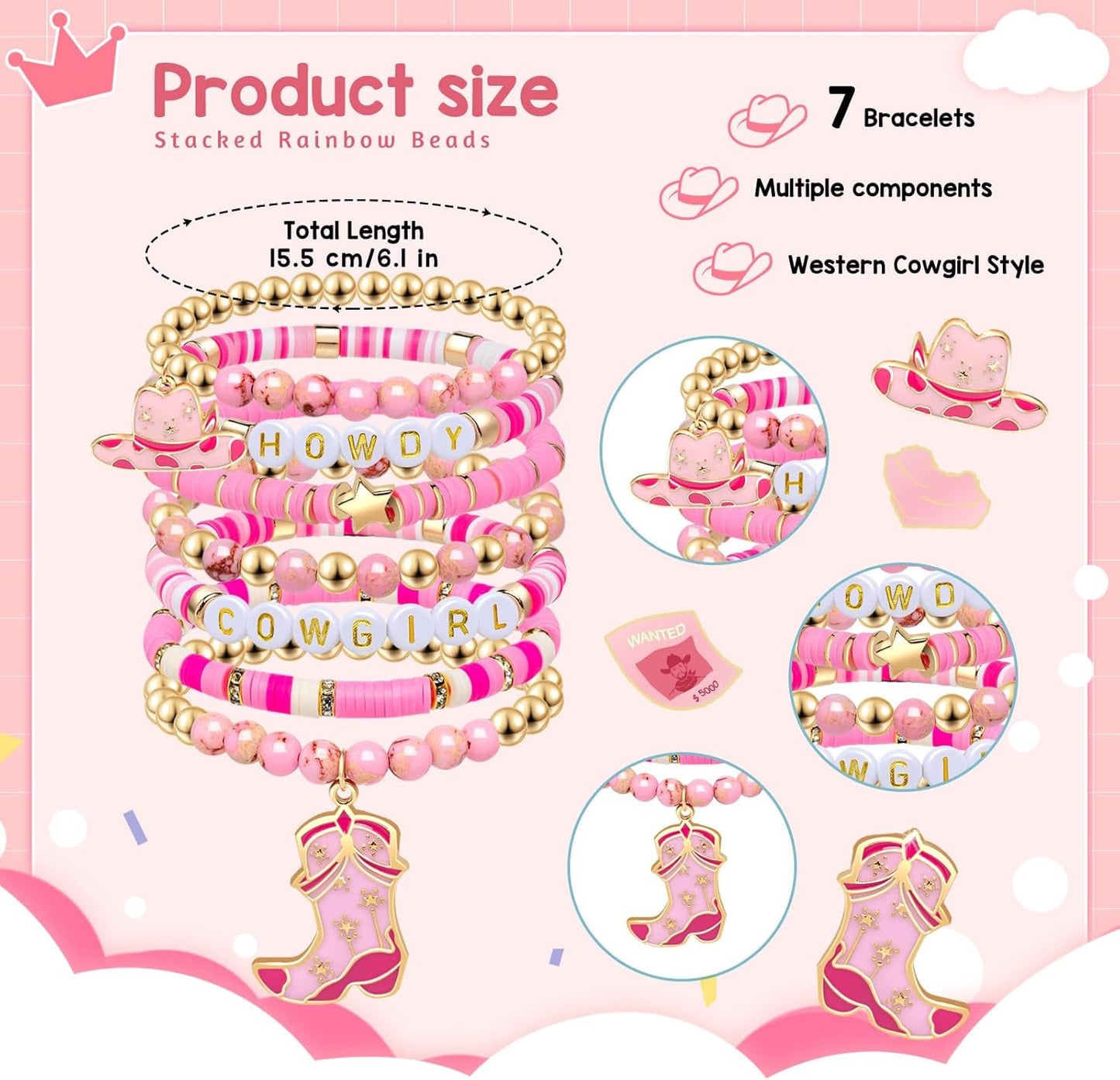 Manufacturer Artlunar Western Cowgirl Beaded Stretch Bracelets, Stackable cowgirl hat boot accessories, Bohemian Jewelry for Women Girls Teens Christmas Birthday Gift bracelets