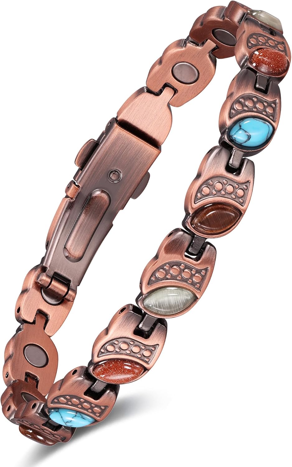 Manufacturer Feraco Pure Copper Bracelets for Women, Ultra Strength Magnetic Bracelet with 3800 Gauss Magnets & Natural Turquoise & Stones, Adjustable, Jewelry Gift bracelets
