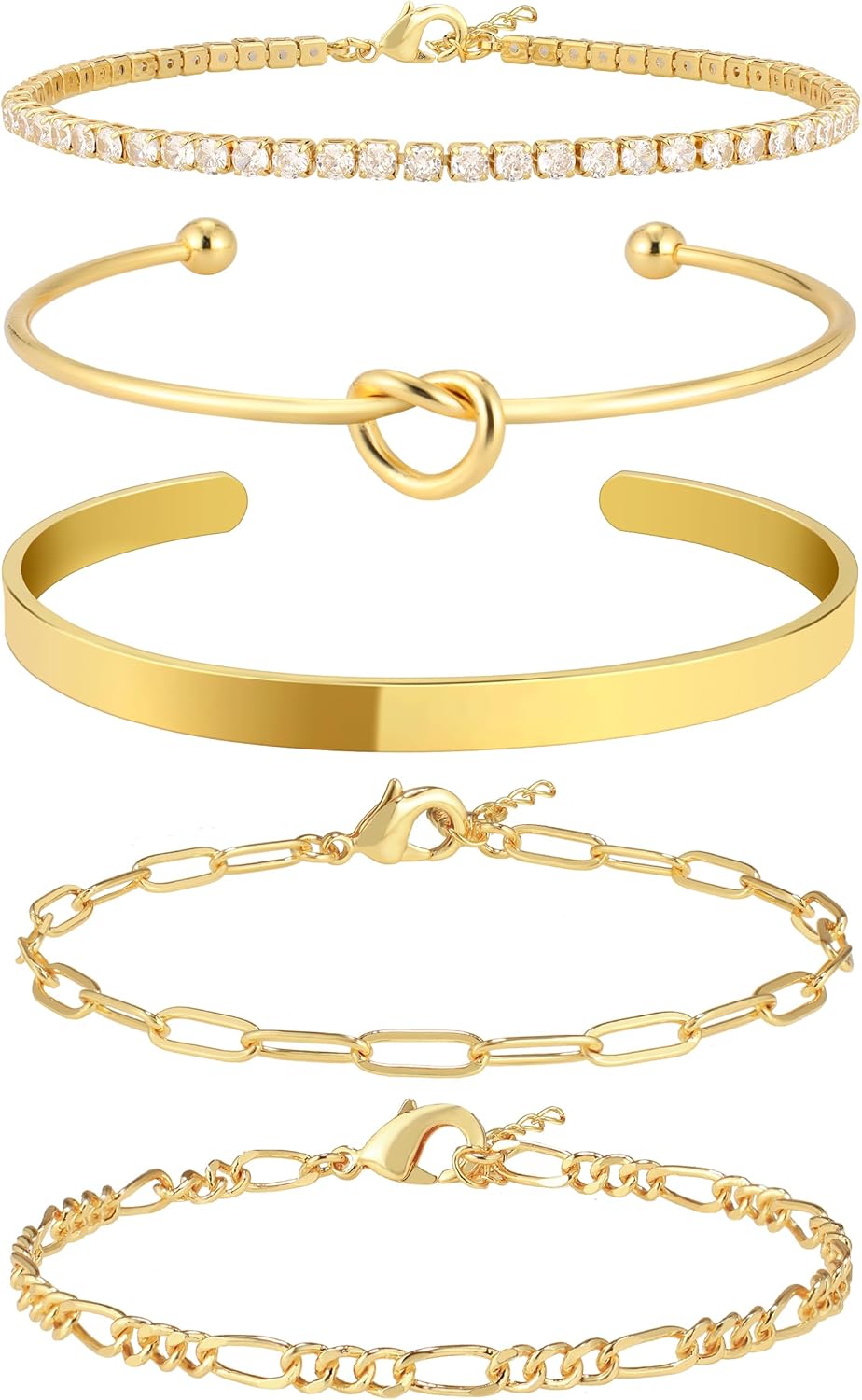 Manufacturer Gold Bangle Cuff Knot Bracelet for Women Stack Non Tarnish 14k Gold Plated Dainty Cubic Zirconia Tennis Bracelets Jewelry Set for Women Trendy bracelets