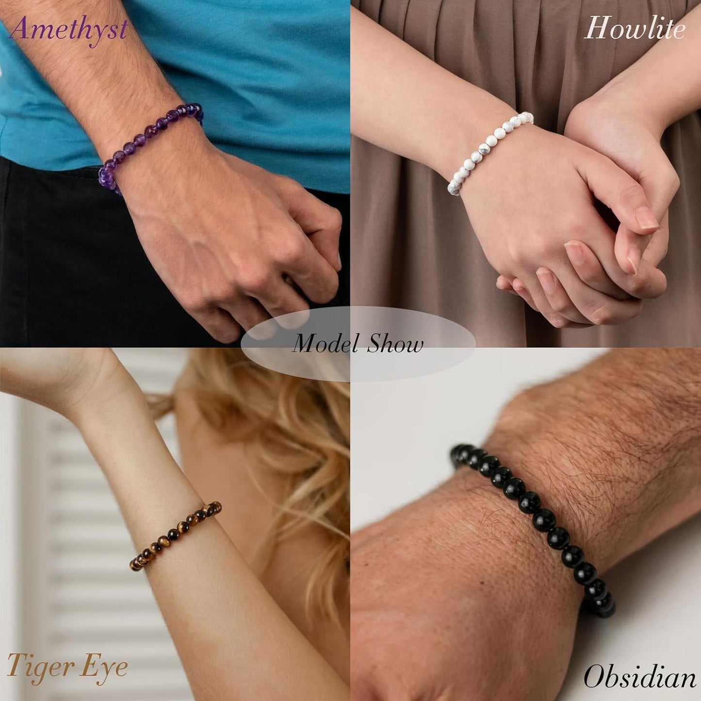 Manufacturer 16PCS Natural Crystal Bracelets for Women Men - 8mm Semi-Precious Gemstone Beaded Bracelets, Round Gemstones Stretch Bracelet, Yoga Bracelets Jewelry Gifts bracelets