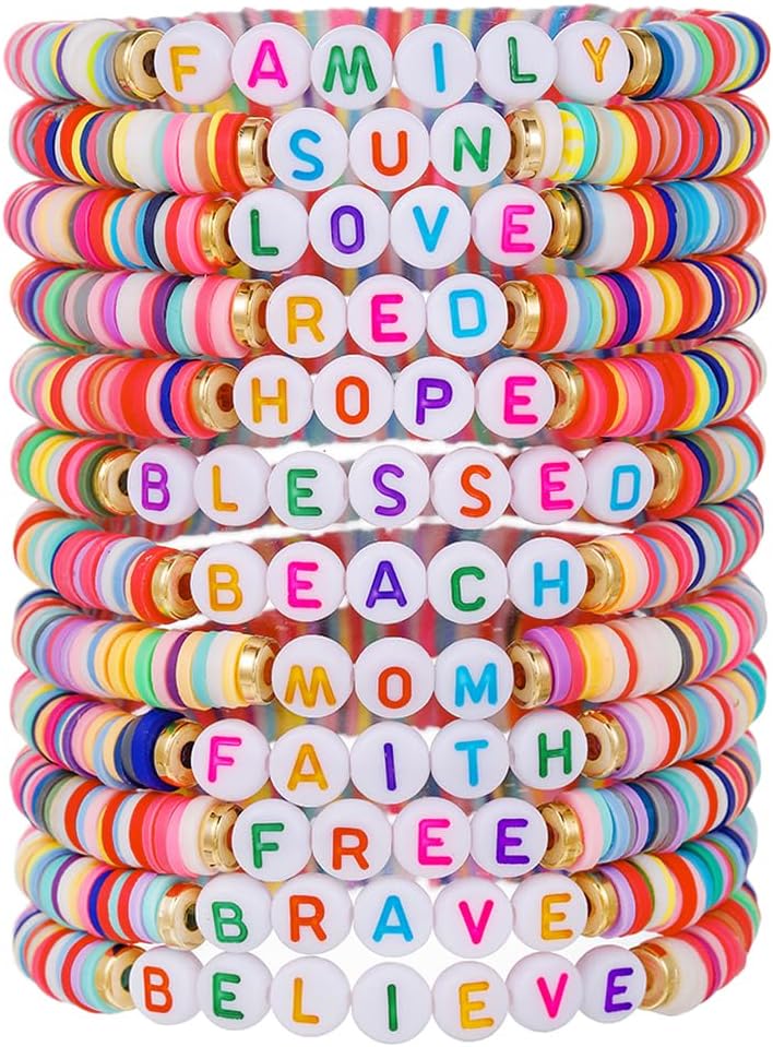 Manufacturer 12pcs Friendship Bracelets Beaded Bracelets Heishi Bracelet Cute Bracelets Stack Vinyl Clay Disc Bead Surfer Stretch Summer Beach Bracelets For Women Preppy Bracelets bracelets