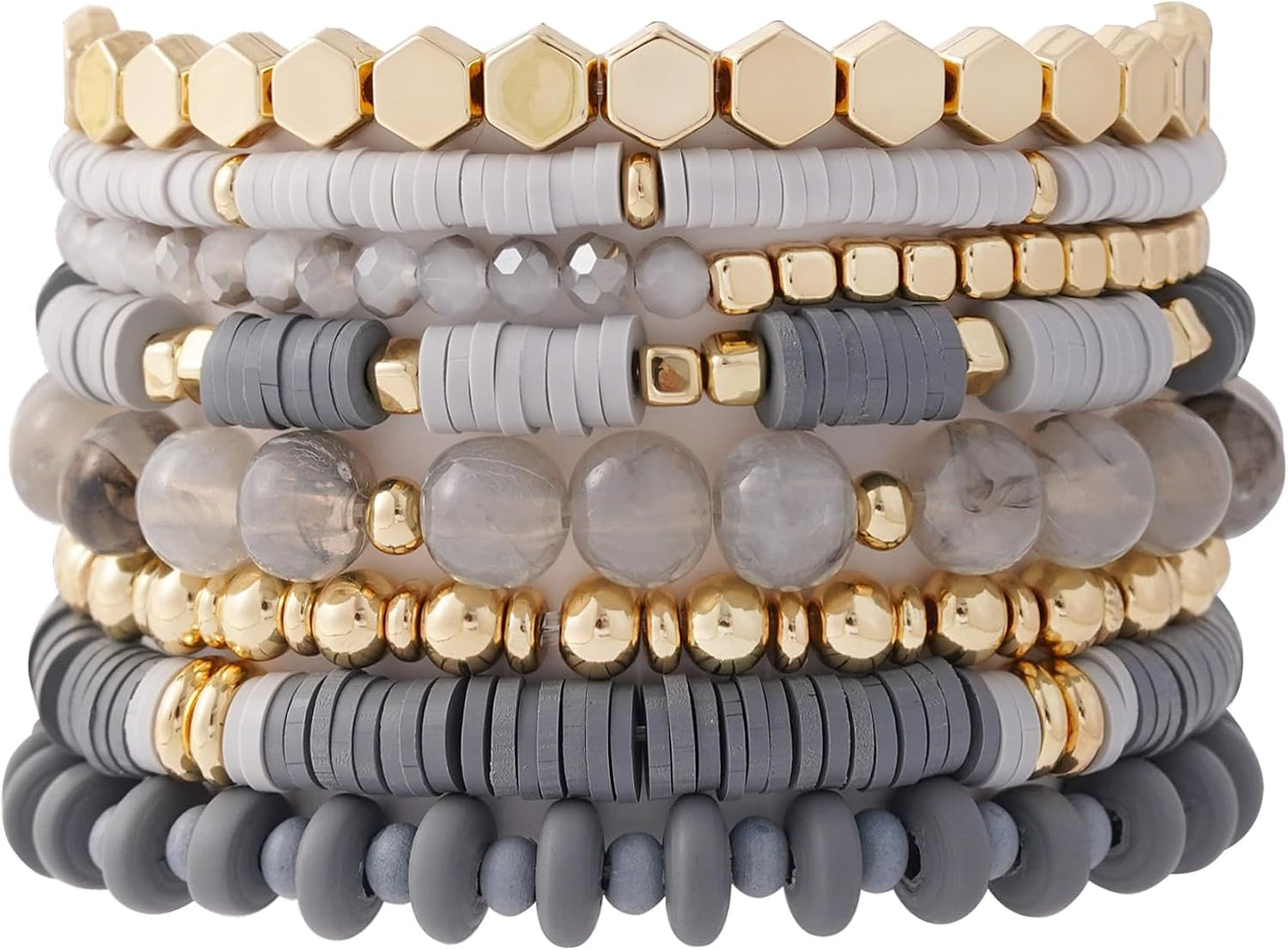 Manufacturer GOOJIDS Surfer Heishi Clay Bead Bracelets for Women Bohemian Stackable Gold Beaded Stretch Bracelets Elastic Layering Friendship Bracelets Set Boho Jewelry bracelets