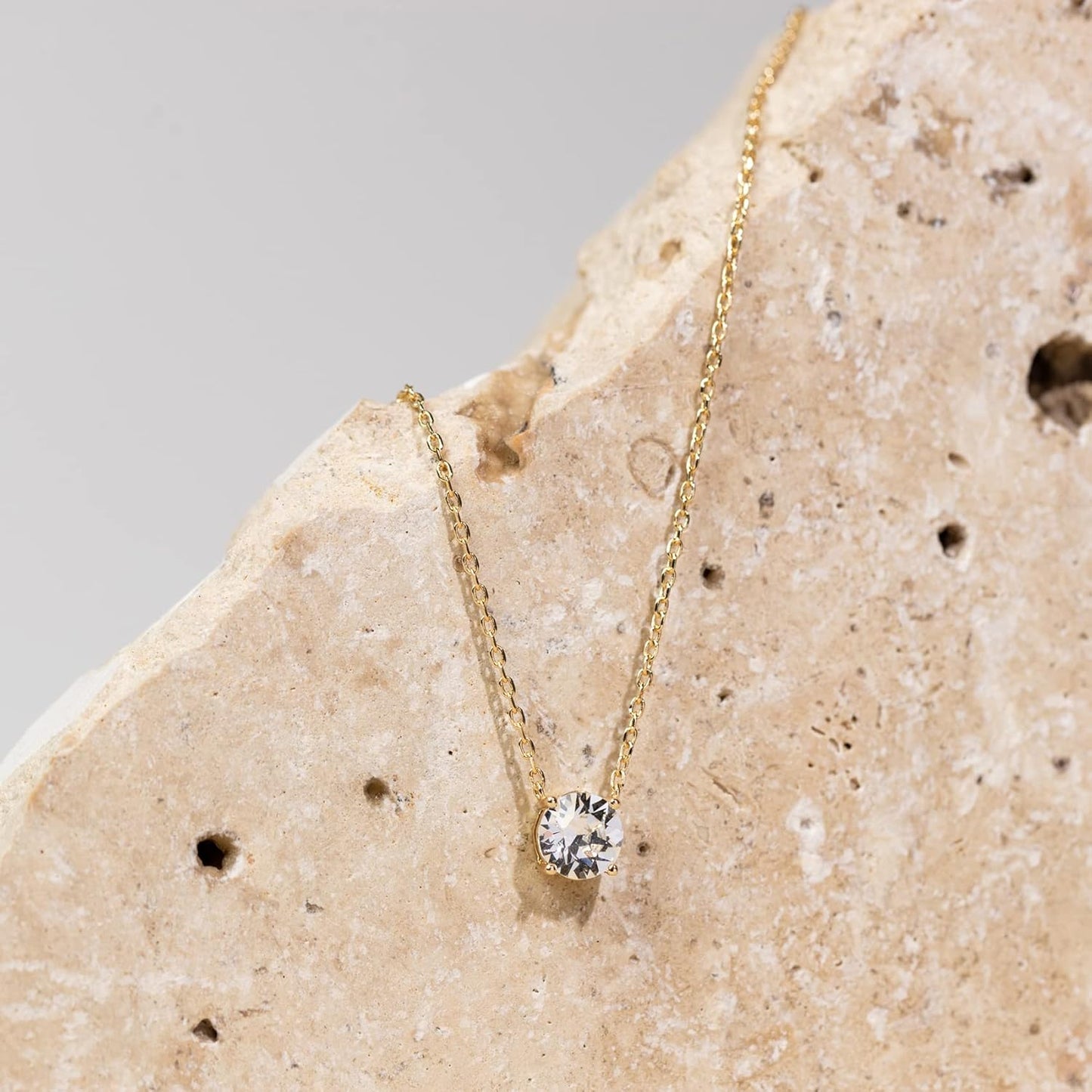Manufacturer PAVOI 14K Gold Plated Crystal Solitaire 1.5 Carat (7.3mm) Cubic Zirconia Dainty Choker Necklace | Gold Necklaces for Women Necklace