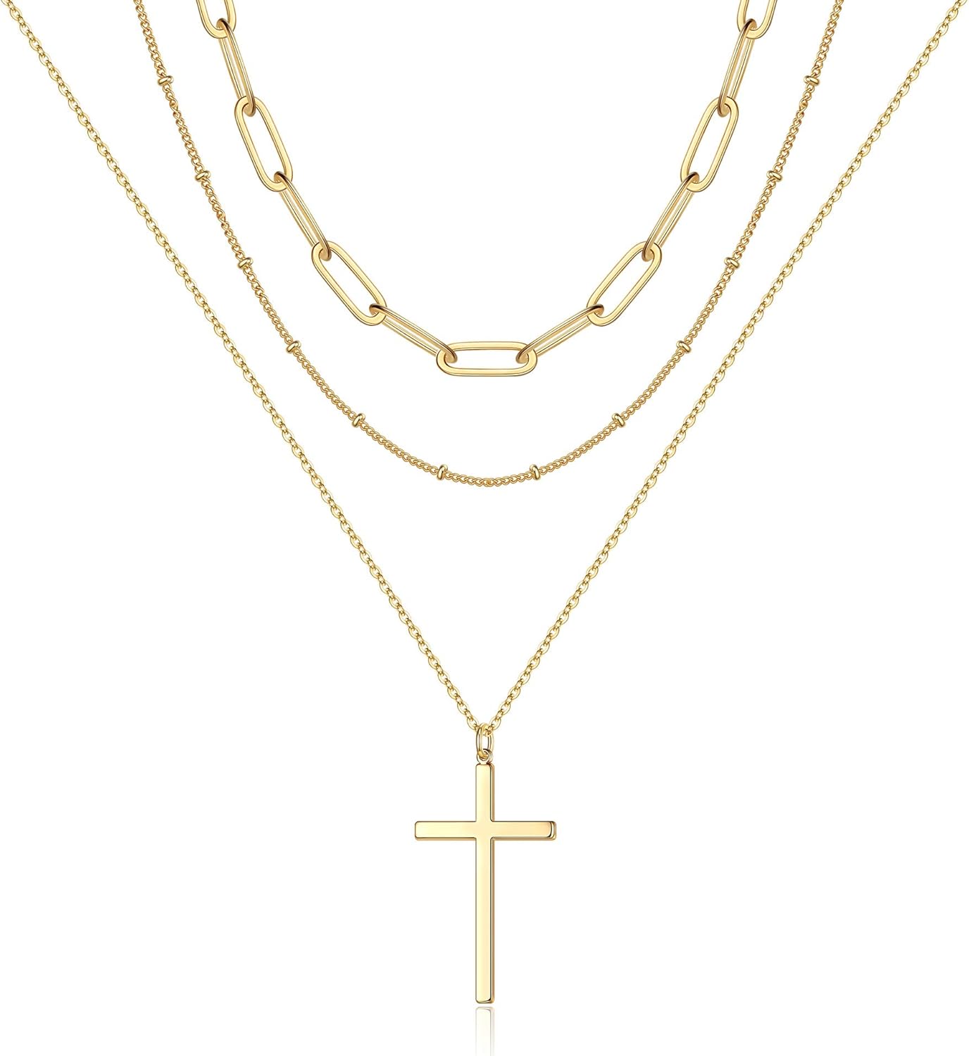 Manufacturer Turandoss Dainty Layered Choker Necklace, Handmade 14K Gold Plated Y Pendant Necklace Multilayer Bar Disc Necklace Adjustable Layering Choker Necklaces for Women necklace
