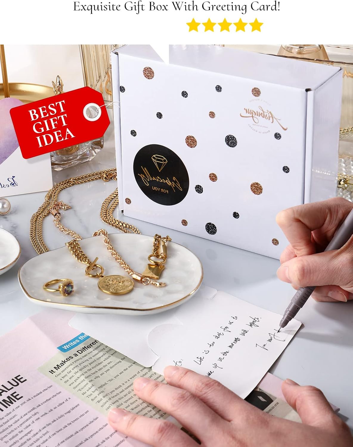 Manufacturer AISBUGUR Jewelry Dish Set of 2, Large Jewelry Tray for More Jewelry Ring Dish Jewelry Bowl with Beautiful Package and Greeting Card Perfect for Birthday Gifts for Women rings