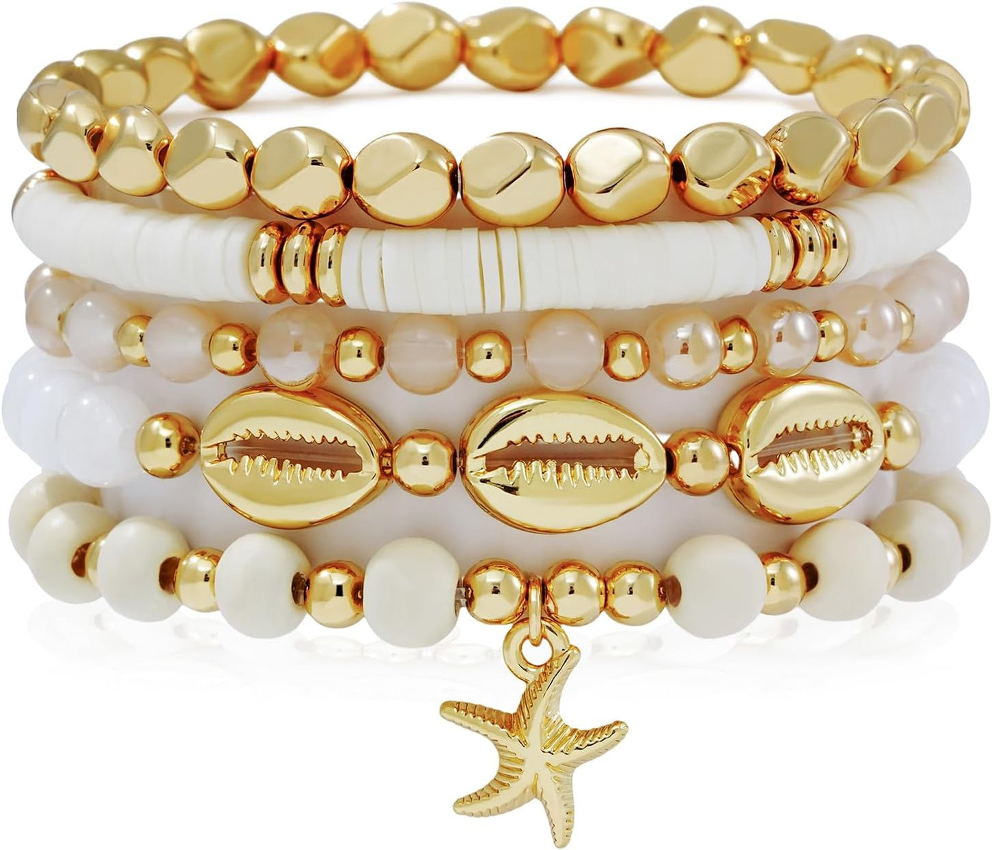 Manufacturer GOOJIDS Surfer Heishi Clay Bead Bracelets for Women Bohemian Stackable Gold Beaded Stretch Bracelets Elastic Layering Friendship Bracelets Set Boho Jewelry bracelets