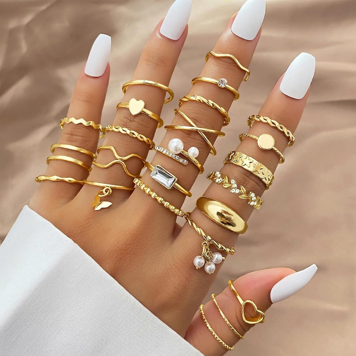 Manufacturer IFKM 51 Pcs Gold Knuckle Rings Set For Women Girls Vintage Stackable Joint Finger Midi Rings Dainty Cubic Zirconia Crystal Simple Twist Hollow Cute Rings Pack Jewelry Gift rings