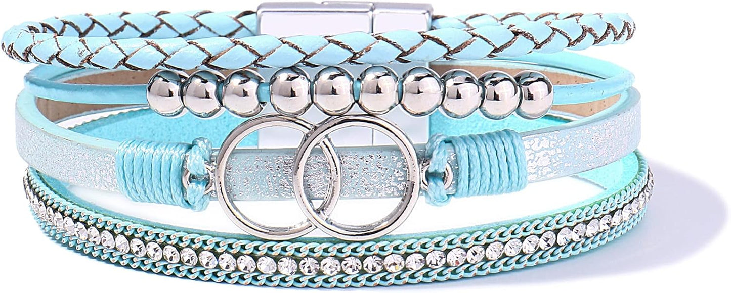 Manufacturer FANCY SHINY Boho Wrap Bracelets Leather Cuff Bangle Gold Beaded Bracelets for Women Stackable Infinity Bracelets Jewelry Gift Mom with Magnetic Clasp bracelets