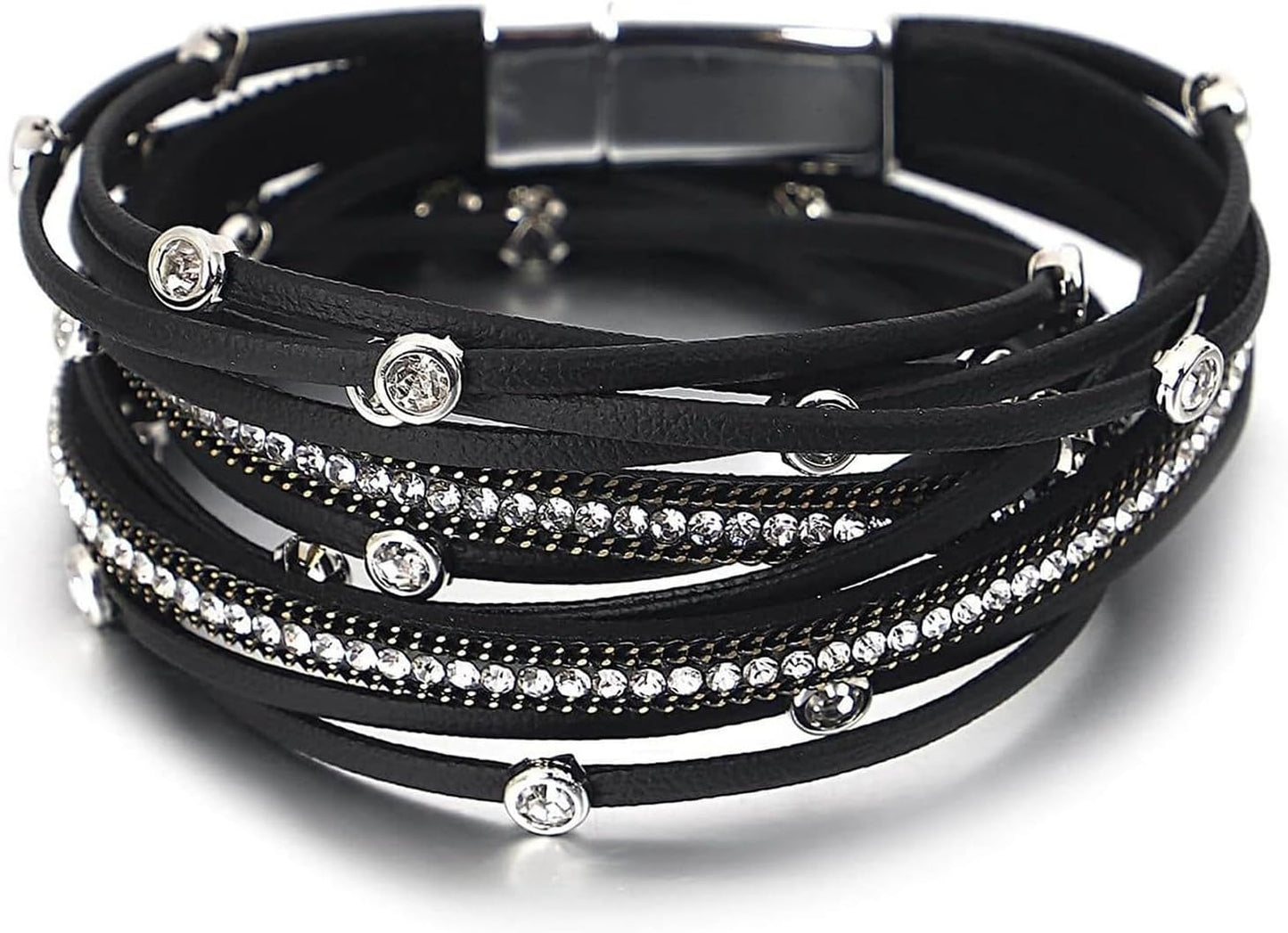 Manufacturer Fesciory Leopard Bracelet for Women, Boho Leather Wrap Multi-Layer Pearl Crystal Bracelet Bangle Jewelry bracelets