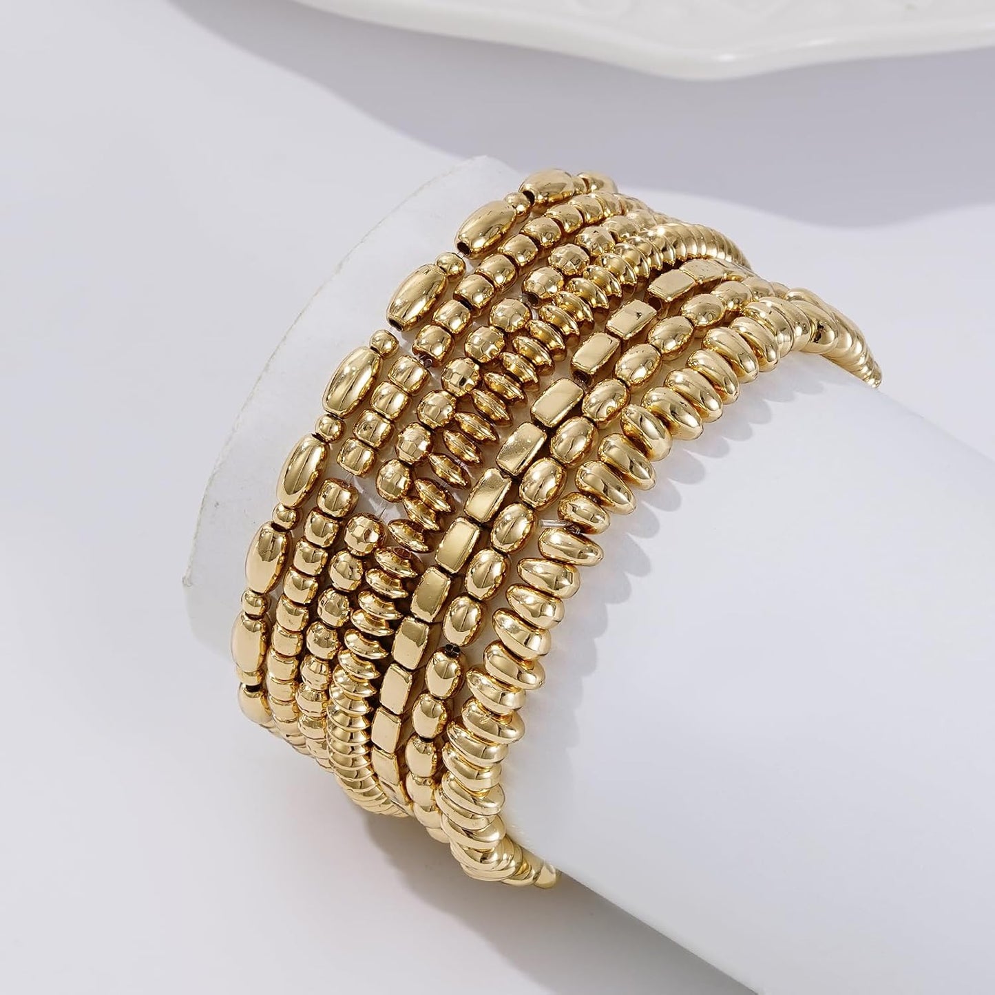 Manufacturer Gold Beaded Bracelets for Women Trendy, 14K Gold Plated Stack Cross Pearl Gold Bead Stretch Bracelets Set Elastic Hypoallergenic Bracelets Jewelry Gifts bracelets