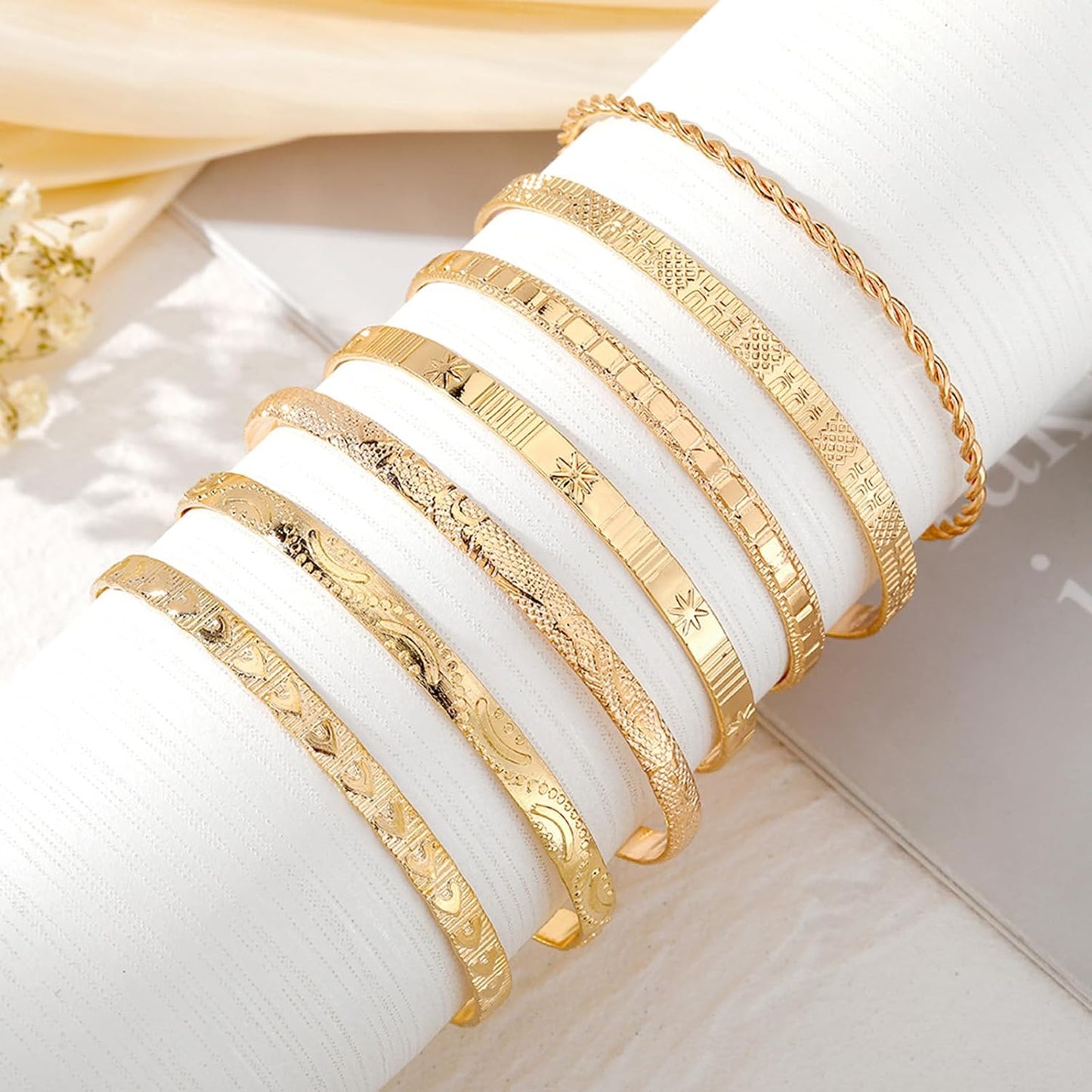 Manufacturer IFKM Gold Bangle Bracelets For Women, 14k Gold Plated Multi Layer Stackable Cuff Bracelet Set, Trendy Elegance Charms Non Tarnish Minimalist Textured Boho Jewelry Gift for Women bracelets